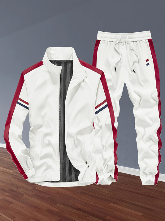 Unisex Sports Suits, Contrasting Colors, Stand-Up Collar Zipper Jacket + Side Striped Trousers, Spring And Autumn Leisure Fitness Two-Piece Suit