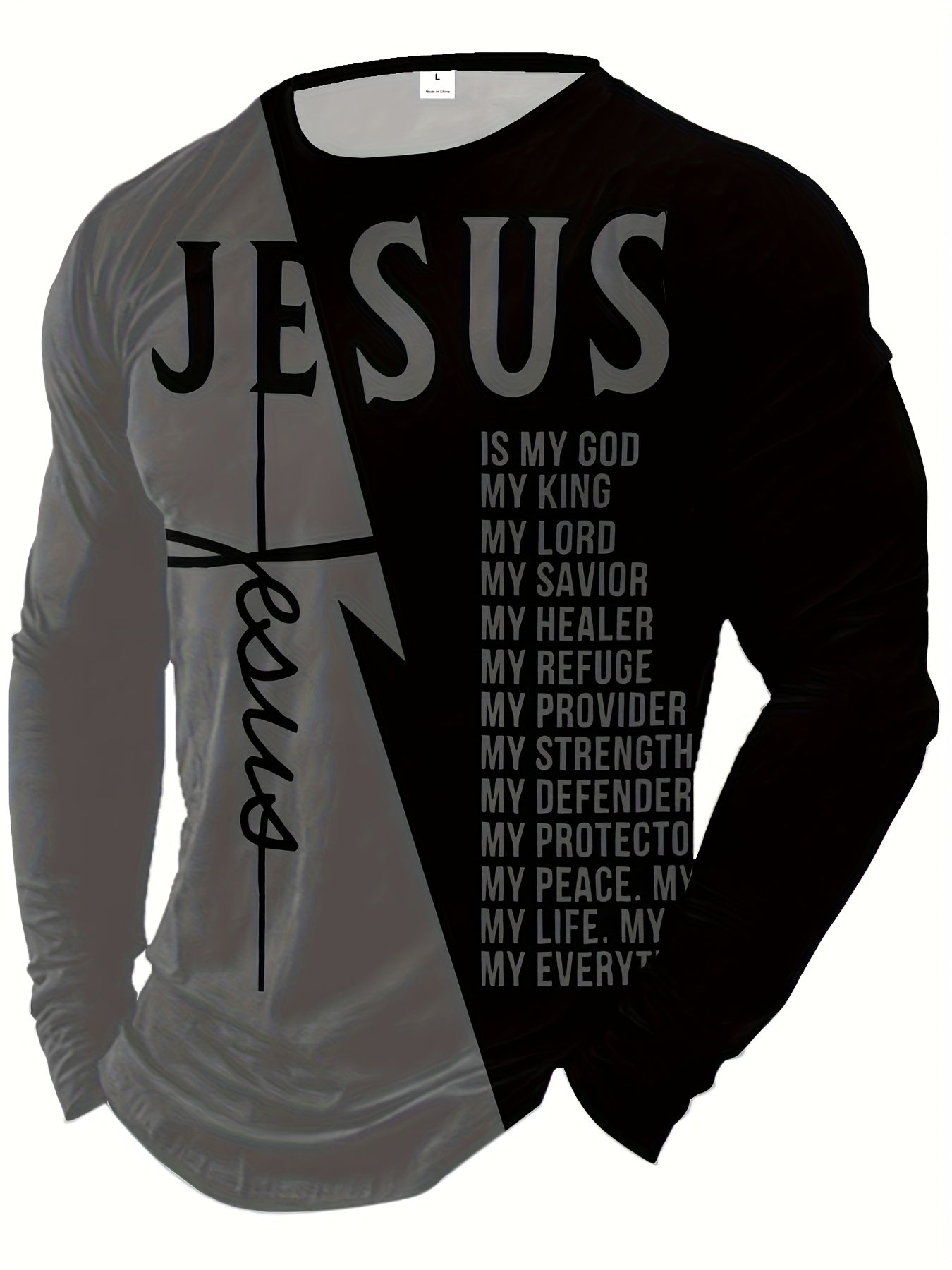 Men'S Casual Crew Neck T-Shirt with "Jesus is My Everything" Graphic Print - Breathable Long Sleeve Tee for Beach, Vacation & Summer Events - Comfortable Daily Wear, Perfect Gift for Him, Vacation Clothing | Inspirational Des