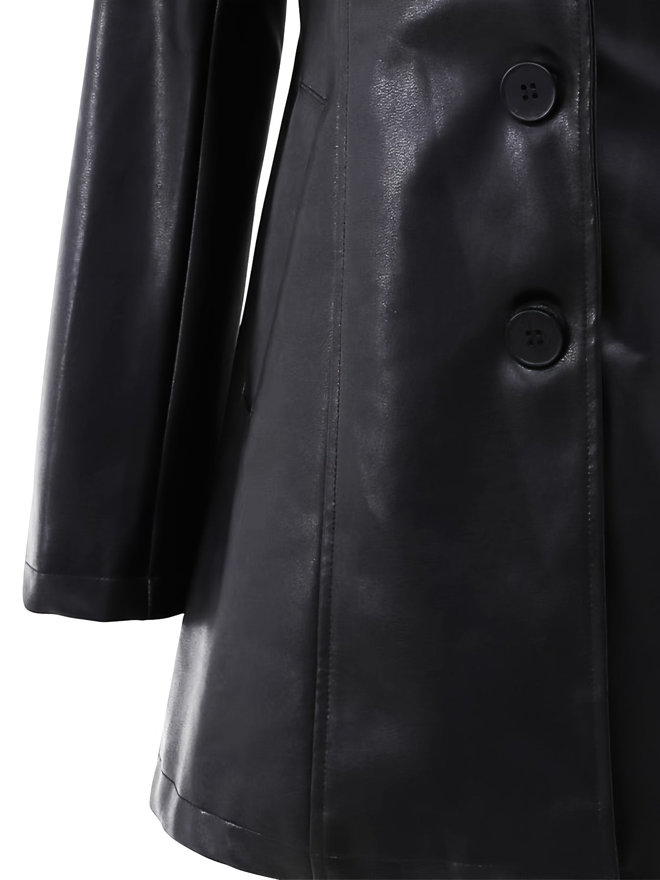 Leather Women's slim-fit jacket - elegant collar, mid-length outerwear with a single-button front closure, A-line cut, umbrella-shaped hem, suitable for casual and professional wear all year round, long sleeves