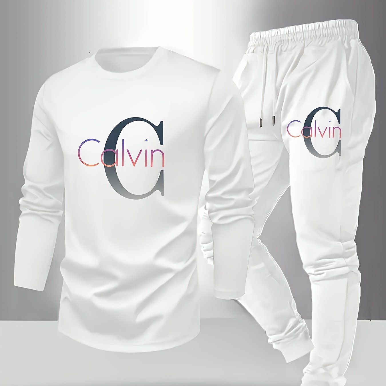 Large Men'S Long Sleeved T-Shirt And Pants Set, Spring/Autumn 2pcs Set with Letter Printed Round Neck Long Sleeved Top+Drawstring Outdoor Casual Sports Pants Set, Plus Size