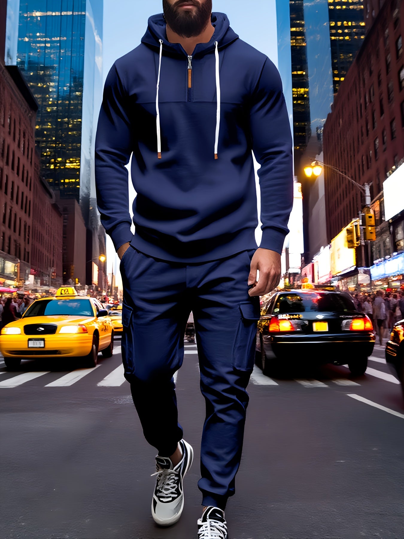 Exclusive for Tough Guys! Hooded Half - Zip Sweatshirt SetHeavyweight Fleece Fabric, Structured And Not Flimsy. The Half - Zip Design + Drawstring Hood, Full Of Street StyleThe Cargo Joggers with Multiple Pockets Are Practica