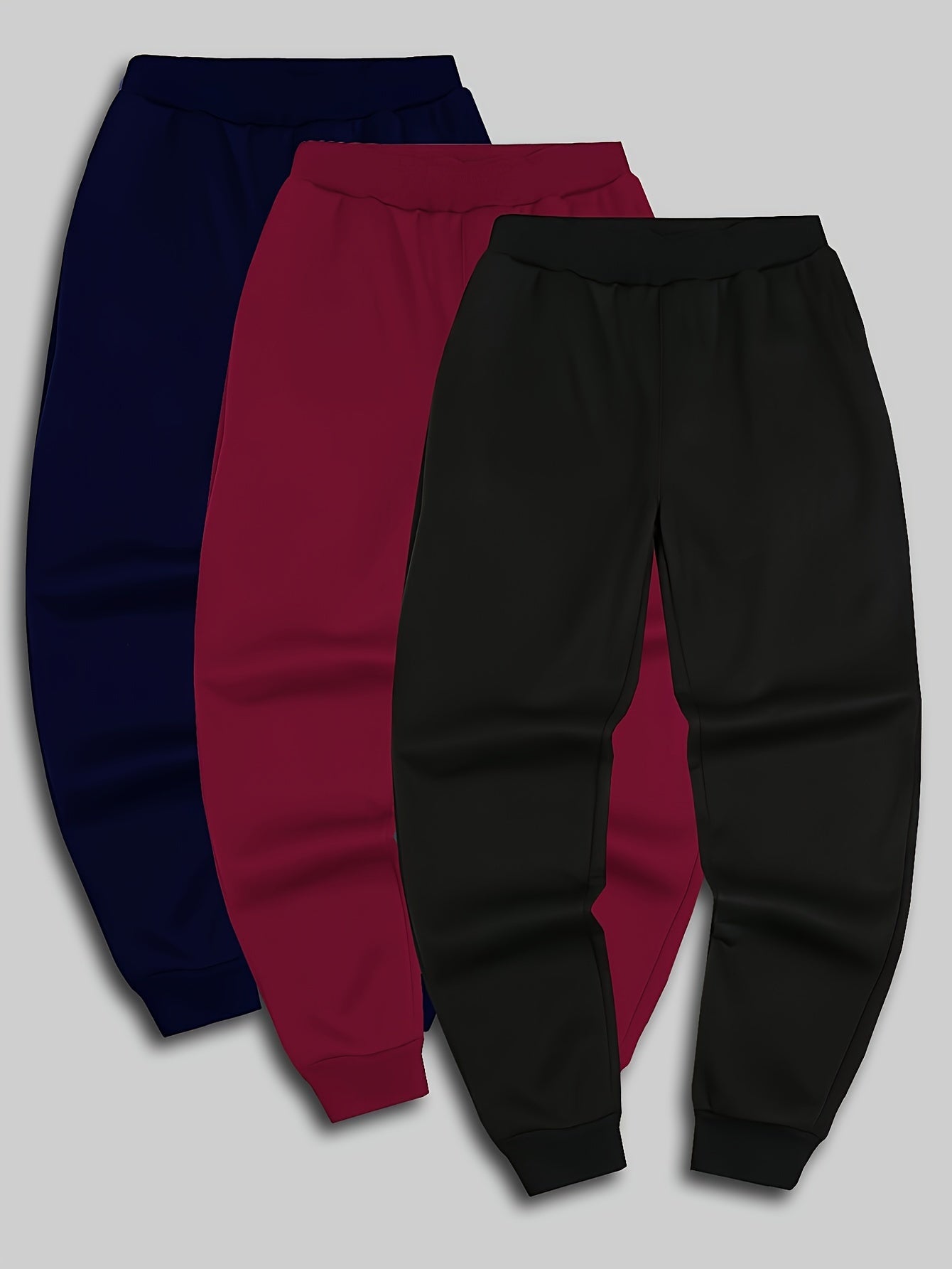 3-Pack Men's Jogging Pants with Belt Loop & - Belt Detail, Geometric Print Casual Trousers, Regular Fit Slight Stretch for Gym, Casual Attire - All-Season (Spring, Summer, Fall) - Corduroy-Like Texture Design, Machine Washabl