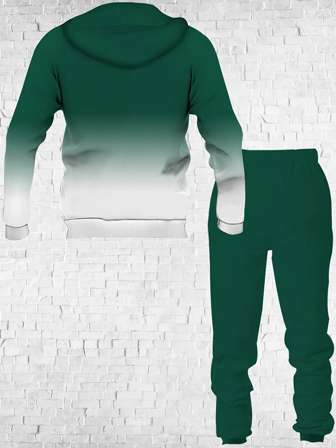 2pcs Gradient Letter 3D Digital Print Hooded Sweatshirt & Sweatpants Set - Unisex Couple Matching Outfits, Green to White Ombre with Faith Lettering, Full-Zip Hoodie & Elastic Waist Joggers, Machine Washable Casual Gym & Casu