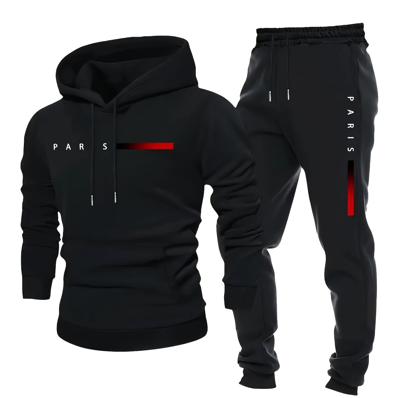 Inspired Fashion Plus Size Men's Two-piece Suit with Graphic Print, Hooded Sweatshirt And Trousers, Thickened Fleece, Casual Style, Fitted Hoodie, PLUS SIZE