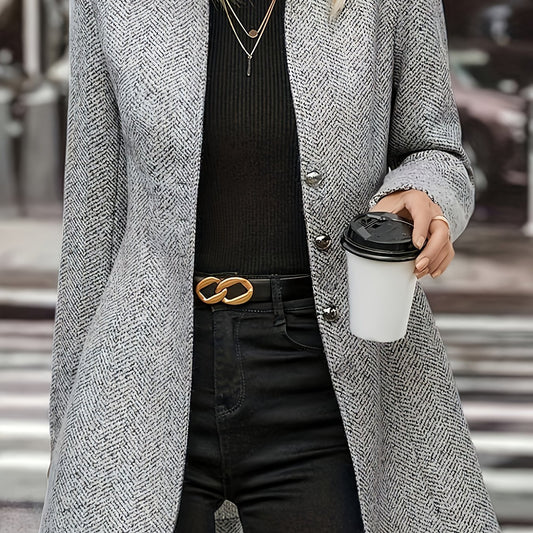 Women's Tweed Coat - Elegant Beige, H-Silhouette Formal & Everyday Outerwear, Long Sleeve Winter Coat for Office, Parties, Casual Outfits - Non-Stretchy Mature Professional Jacket, Office Wear, Tailored Fit, Textured Fabric,