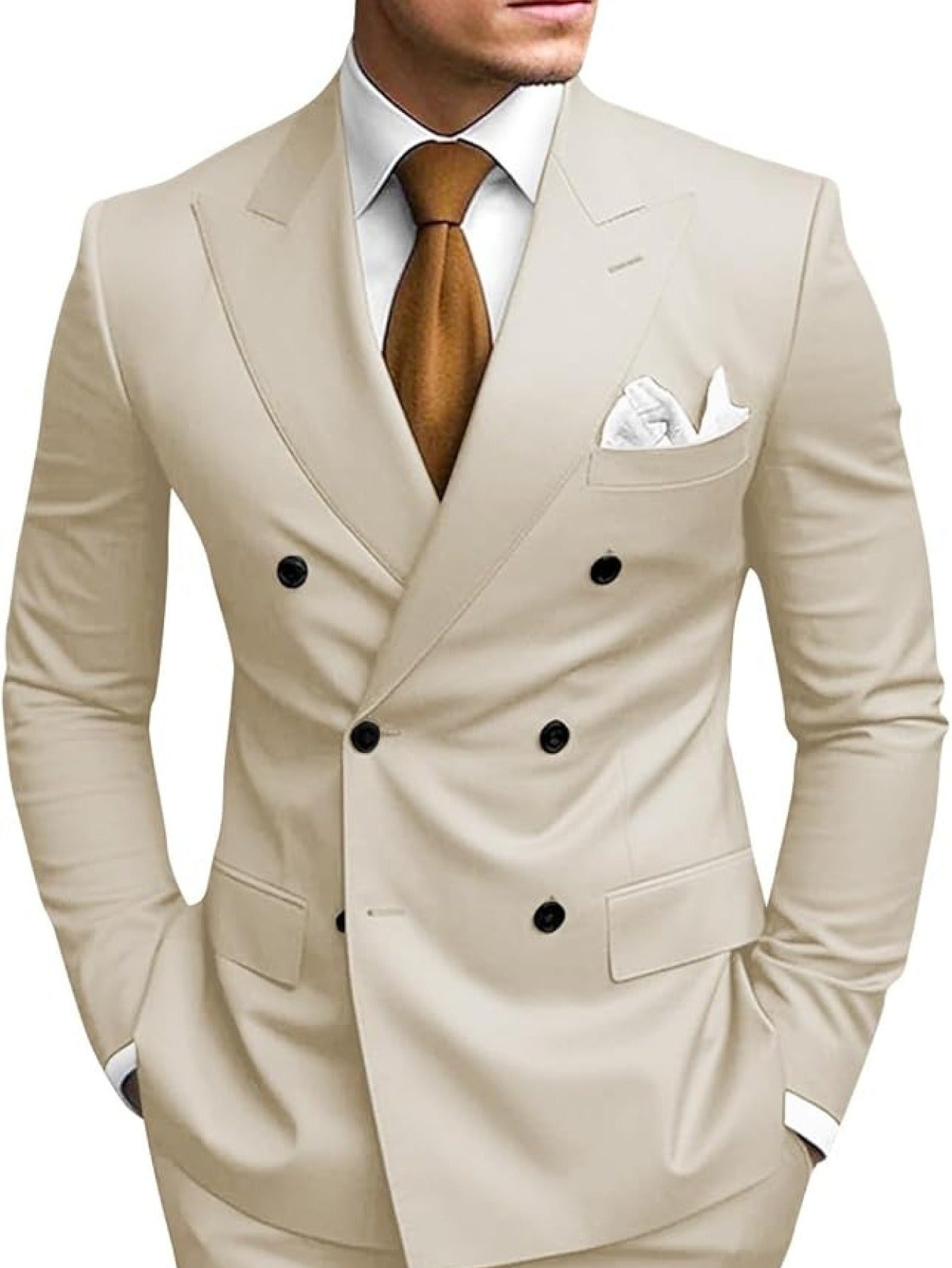 Men'S Two-Piece Casual Suit, Striped Casual Suit, Wedding Casual Texture, Single Western Top, Internet Famous, Same Style, Three-Dimensional Cutting, Comfortable Ventilation, Suitable for Dating, PLUS SIZE
