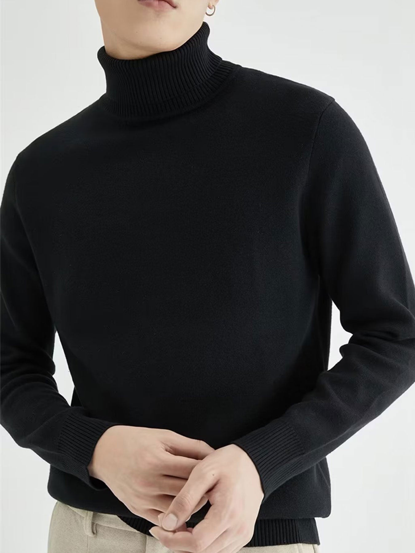 1 Basic Men's Turtleneck Sweater - Solid Color Winter Warm, Stretchy and Breathable, Casual and Formal Elegant Sweater, Black, White, Grey for Casual and Formal Occasions