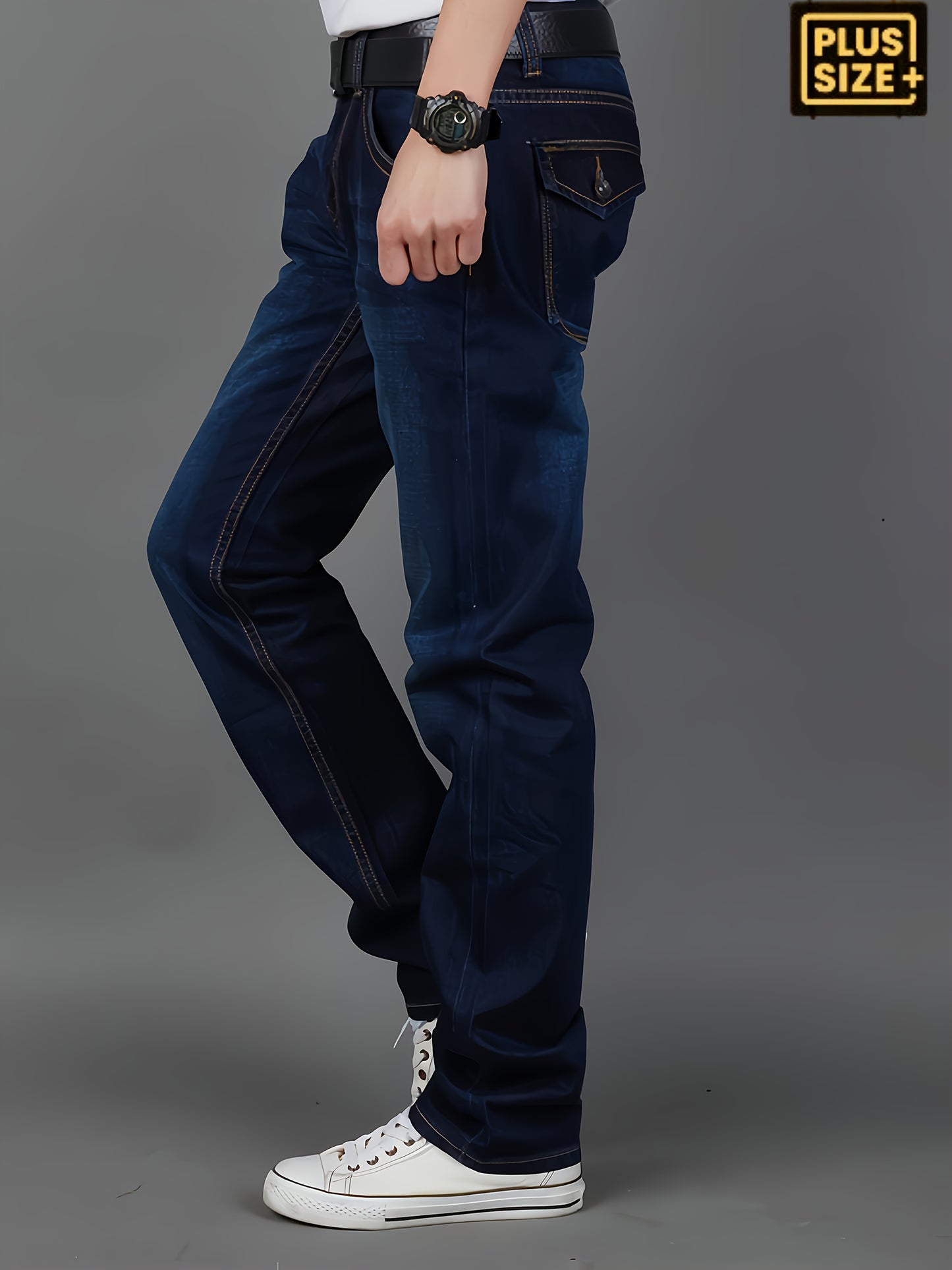 Plus Size Men's Jeans, Fashion Design Style, Comfortable Casual Long Pants for All Seasons, Stretch Straight-Leg Trousers, Simple Versatile Business Pants, PLUS SIZE