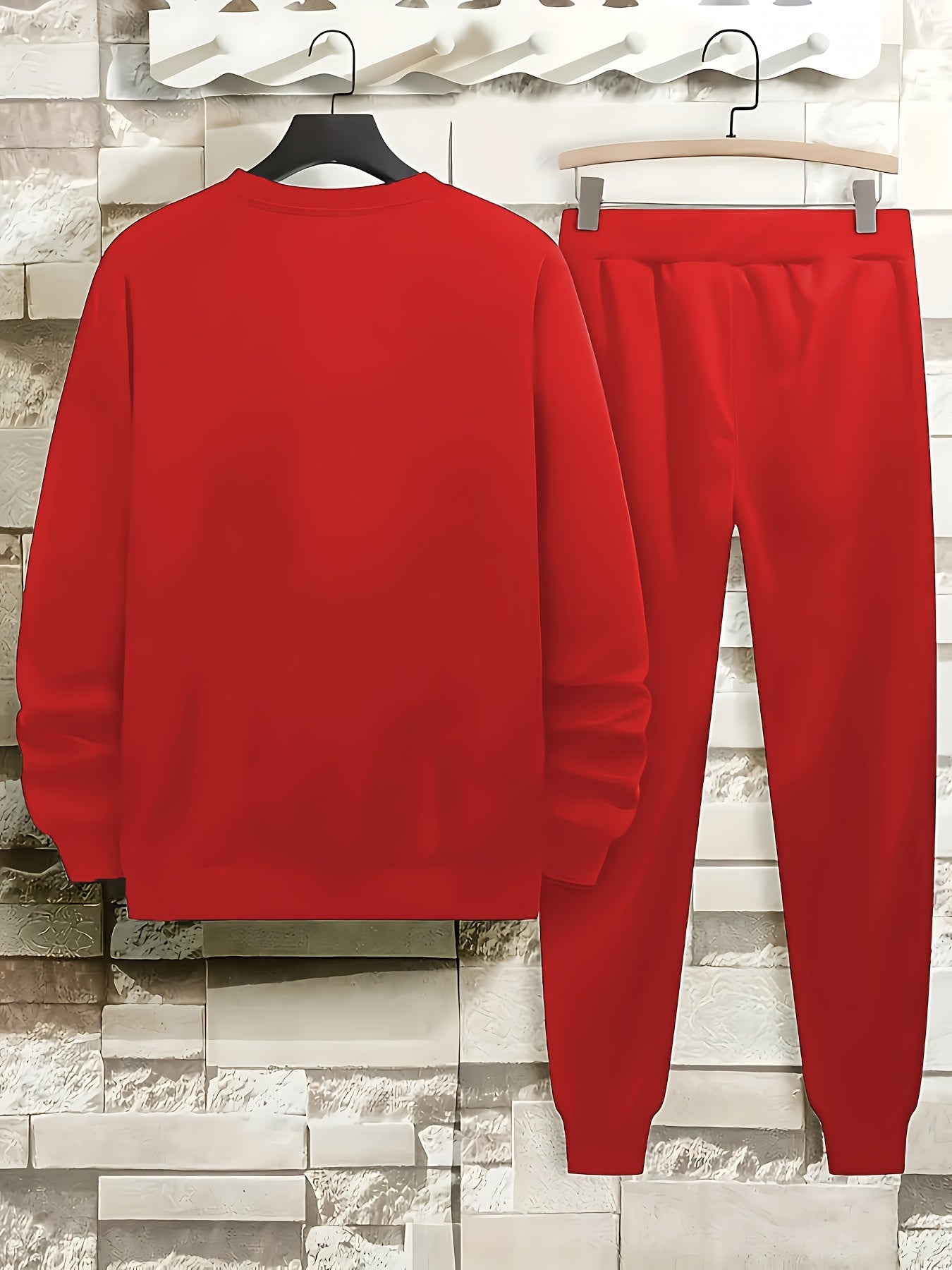 Men'S Casual 2pcs Pajama Set, Crew Neck Long Sleeve Top with Print Paris Design, Regular Fit Sweatpants with Pockets, 100% Polyester Knit Fabric, Slight Stretch, Fall Season Wear