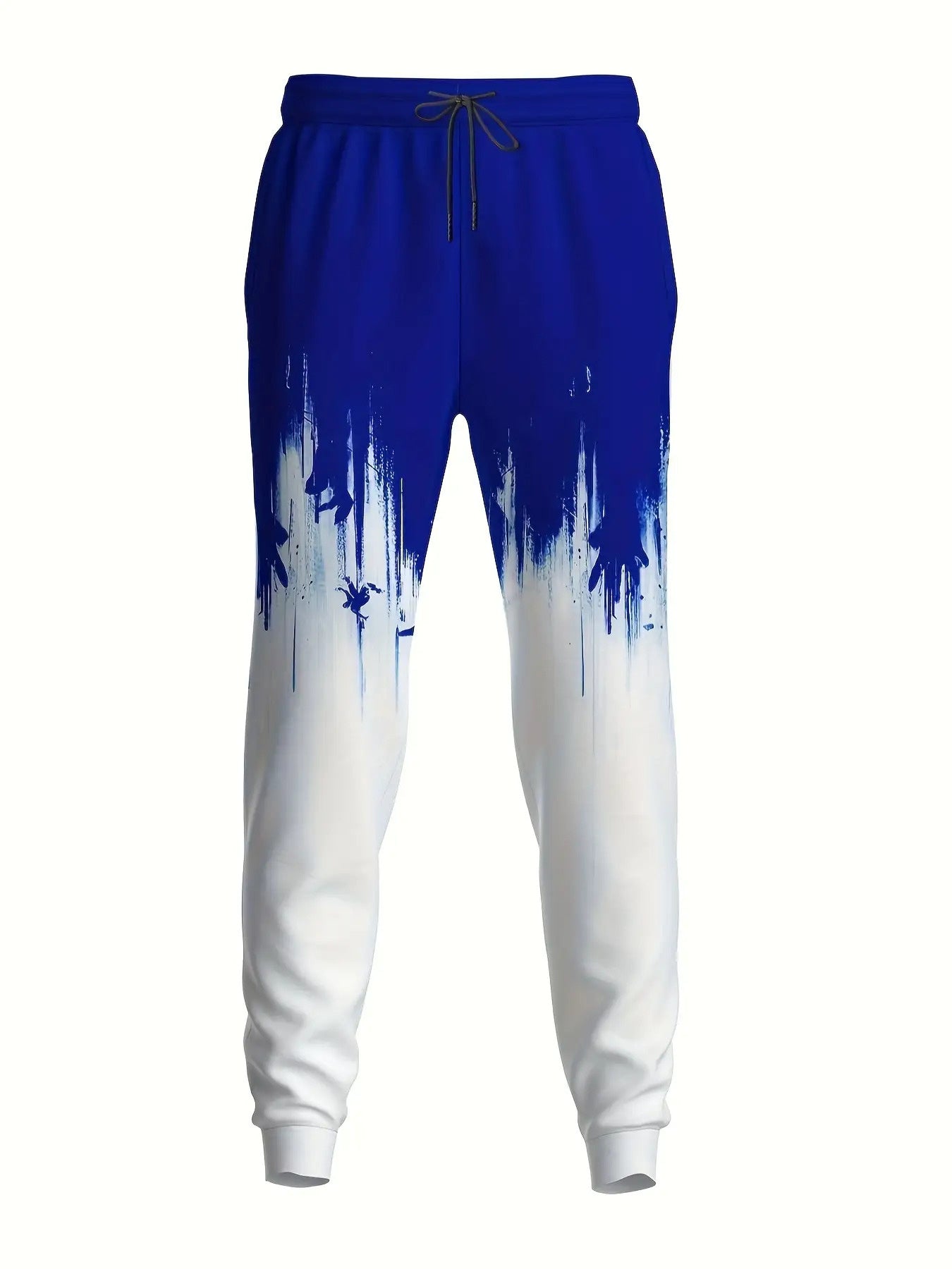 Men'S Plus Size Hoodie and Pants Set - Stylish Blue & White Geometric Print, Regular Fit, All-Over Design, Slight Stretch Fabric, Perfect for Casual Wear, PLUS SIZE