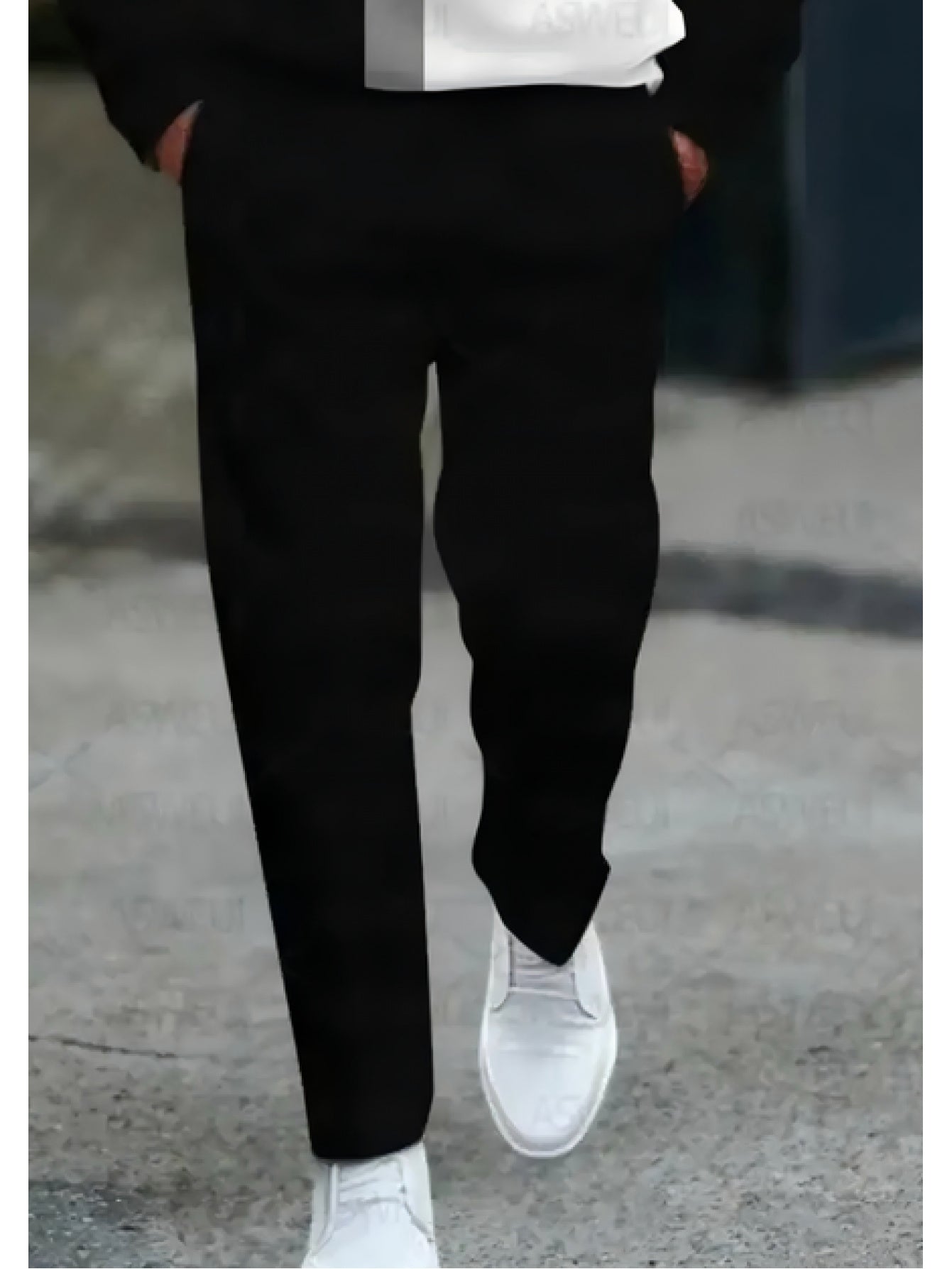 2pcs Set Men's Plus-Size Long Sleeve & Pants Suit - Black & White Contrast Casual Sportswear with Half-Zip Collar, Breathable Polyester Blend, Soft & Comfortable Two-Piece Outfit for Gym, Office, Back-to-School - Machine Wash