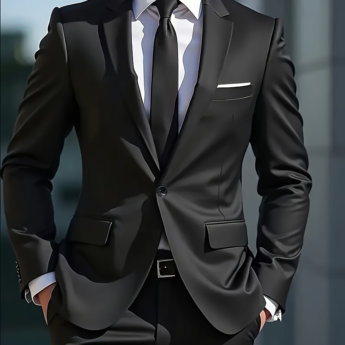 Men's Solid Black (Multi-Color Options Available) Business Suit Jacket - Collar Single-Button Closure, Structured Fit All-Season Tailored Jacket with Chest Pocket & Machine Washable - Professional & Formal Wear for Men (Plus