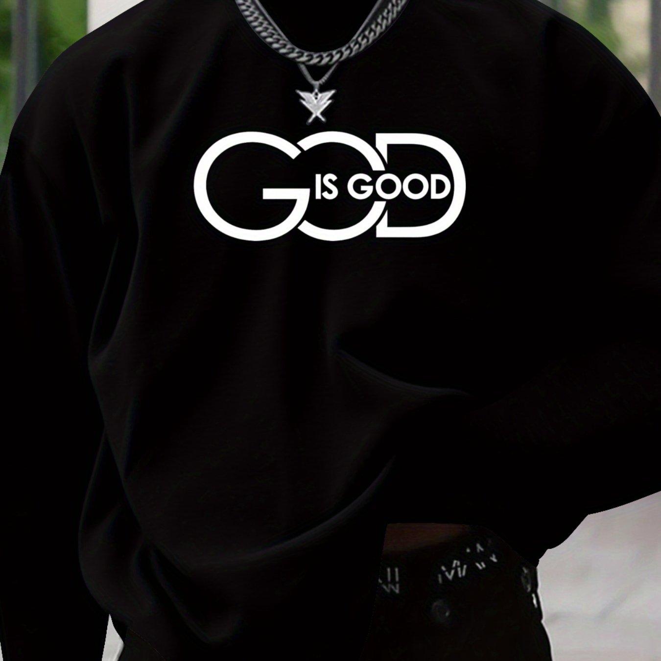 Men's Plus Size "GOD IS GOOD" Graphic Print Long Sleeve T-Shirt - Heather Gray Casual Comfort Fit Round Neck Top for Spring/Fall, Medium Stretch Fabric, PLUS SIZE