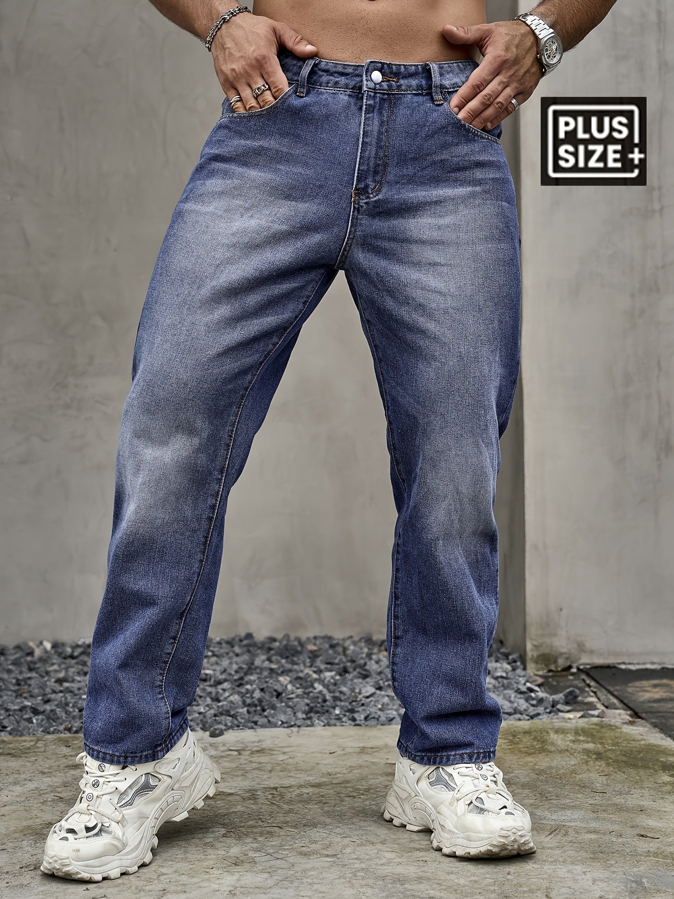 Plus Size Men'S Regular Fit Casual Jeans - Light Blue, Non-Stretch Denim with Button Closure, Pocket Details, All-Season Comfort, Casual Attire Jeans|Straight Leg Jeans|Sturdy Construction, Plus Size Jeans