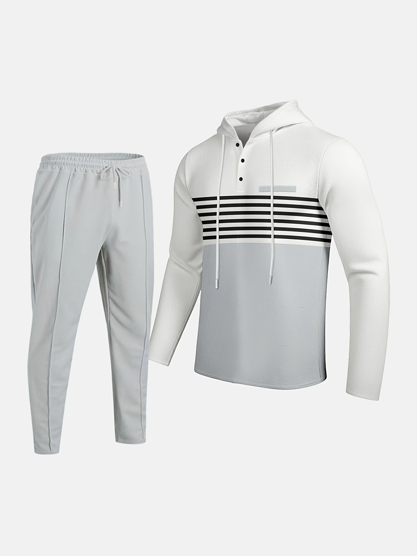 New Men's Casual Set Outdoor Versatile High Fashion Men's Hoodie Color blocked Striped Long Sleeve Top Long Pants Two Piece Set for Men