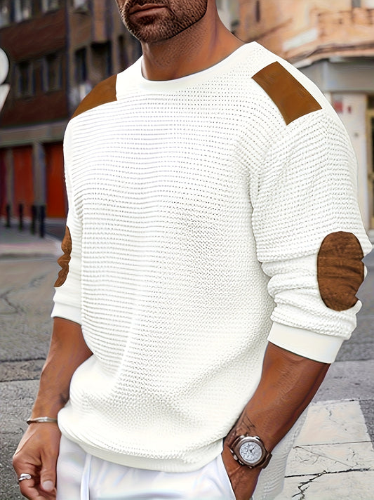 Men'S Casual Waffle Knit Crew Neck Sweater - Long Sleeve, Round Neck, Solid Color, Regular Fit for Fall/Winter Outdoor Leisure, Casual Winter Wear | Crew Neck Sweater | Knit Construction, Sweater Hoodie, PLUS SIZE