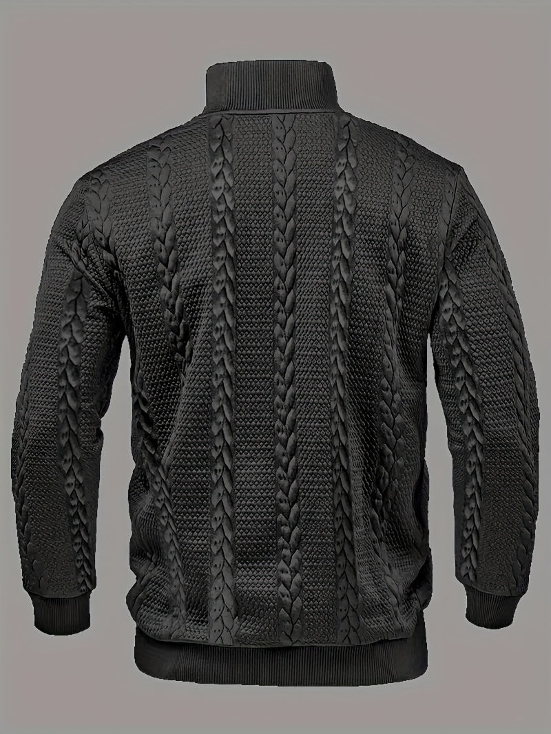 Men'S Jacquard Henley Shirt - Soft Stretch Long Sleeve Pullover with Button Front, Casual Knit Sweater for Fall/Winter, & Striped Design, Regular Fit Outdoor & Casual Attire, Winter Casual Wear | Striped Knitwear | Jacquard T