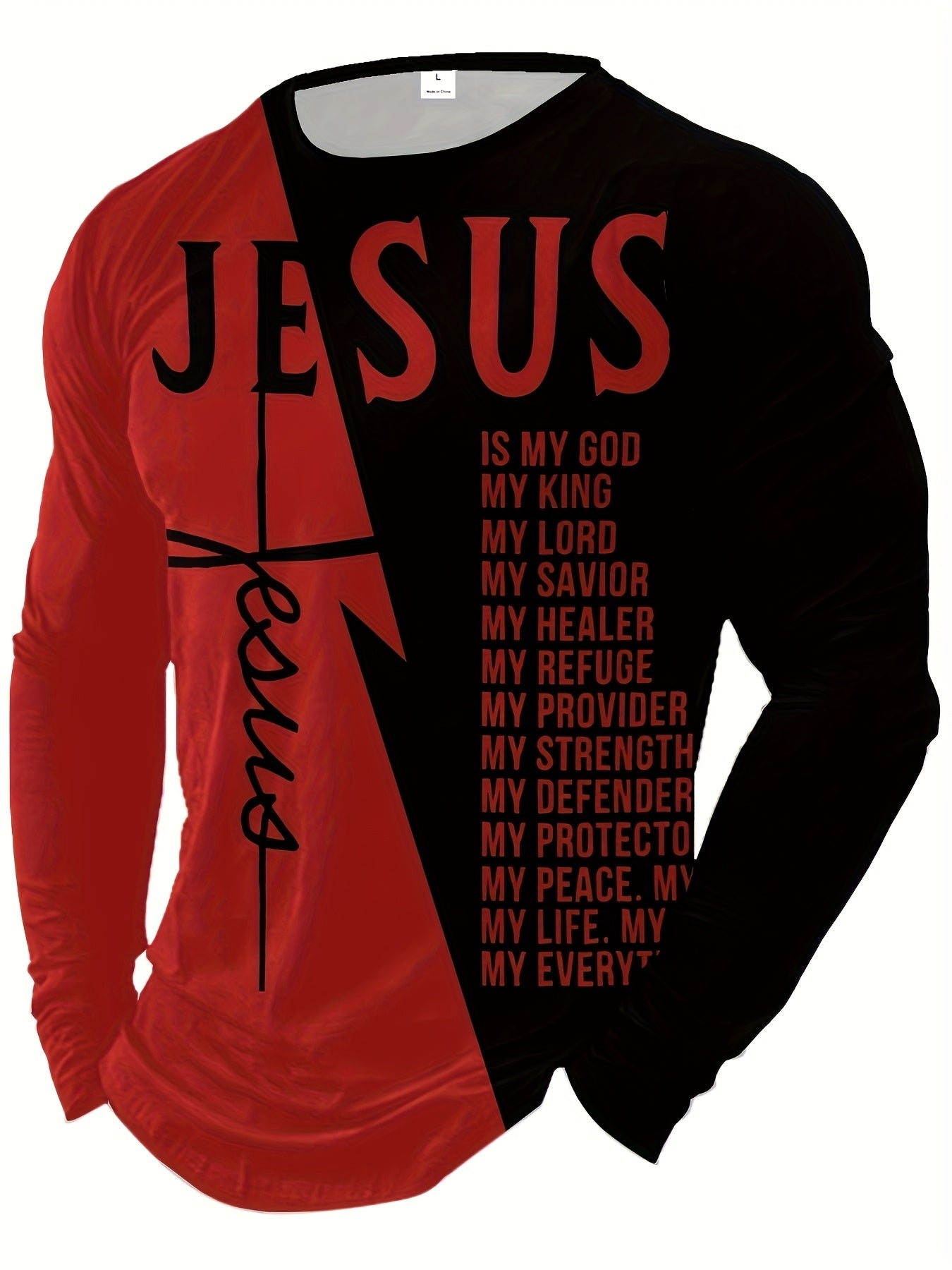 Men'S Casual Crew Neck T-Shirt with "Jesus is My Everything" Graphic Print - Breathable Long Sleeve Tee for Beach, Vacation & Summer Events - Comfortable Daily Wear, Perfect Gift for Him, Vacation Clothing | Inspirational Des