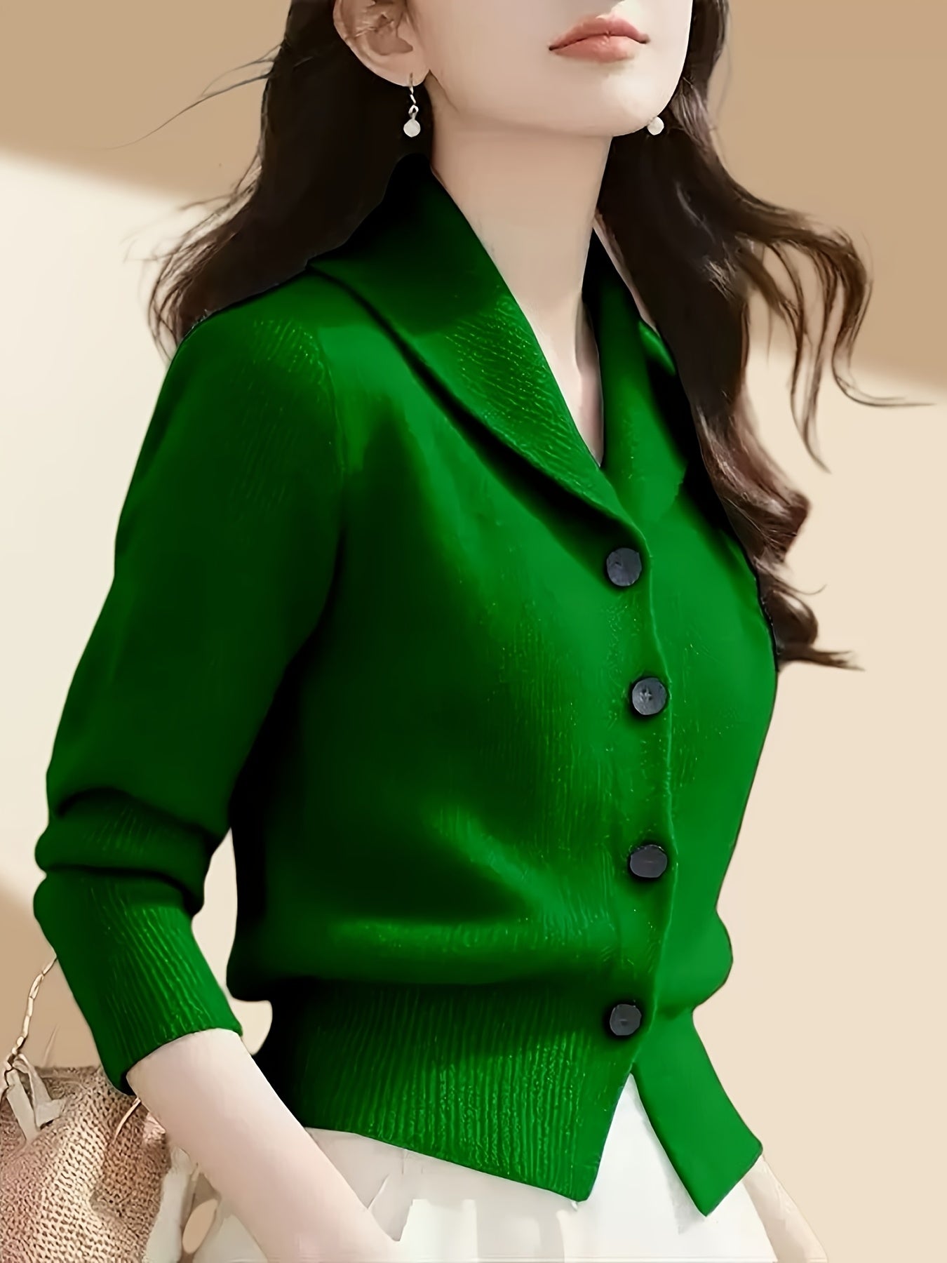 Women's Elegant Mustard-Yellow Cardigan - Long Sleeve Button-Front Design with Black Buttons, Turn- Collar & Ribbed Cuffs, All-Season Versatile Sweater for Casual or Formal Outfits, Layering Piece, Formal Attire, Sophisticate