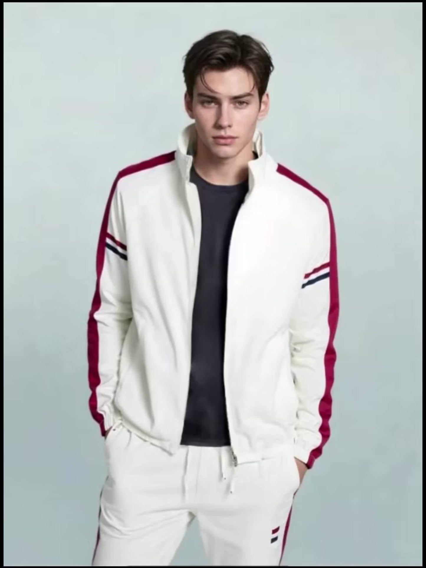 Unisex Sports Suits, Contrasting Colors, Stand-Up Collar Zipper Jacket + Side Striped Trousers, Spring And Autumn Leisure Fitness Two-Piece Suit