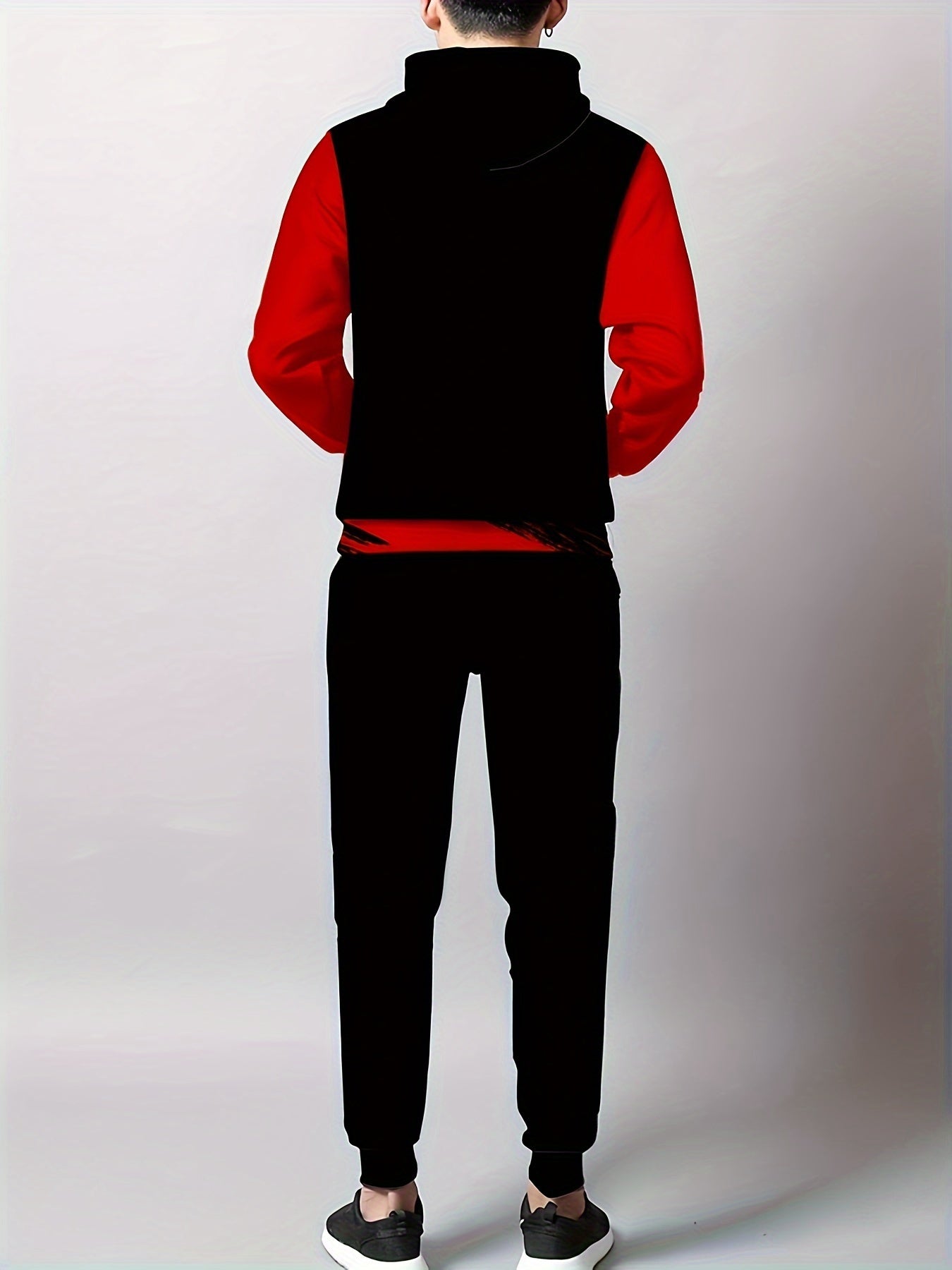 Men's Fashion Black and White Plaid Casual Hoodie and Sweatpants Set- Polyester Fiber, Regular Fit, Comfortable Casual Sportswear for Daily Wear| Casual Sportswear| Elastic fabric, extra large size, PLUS SIZE