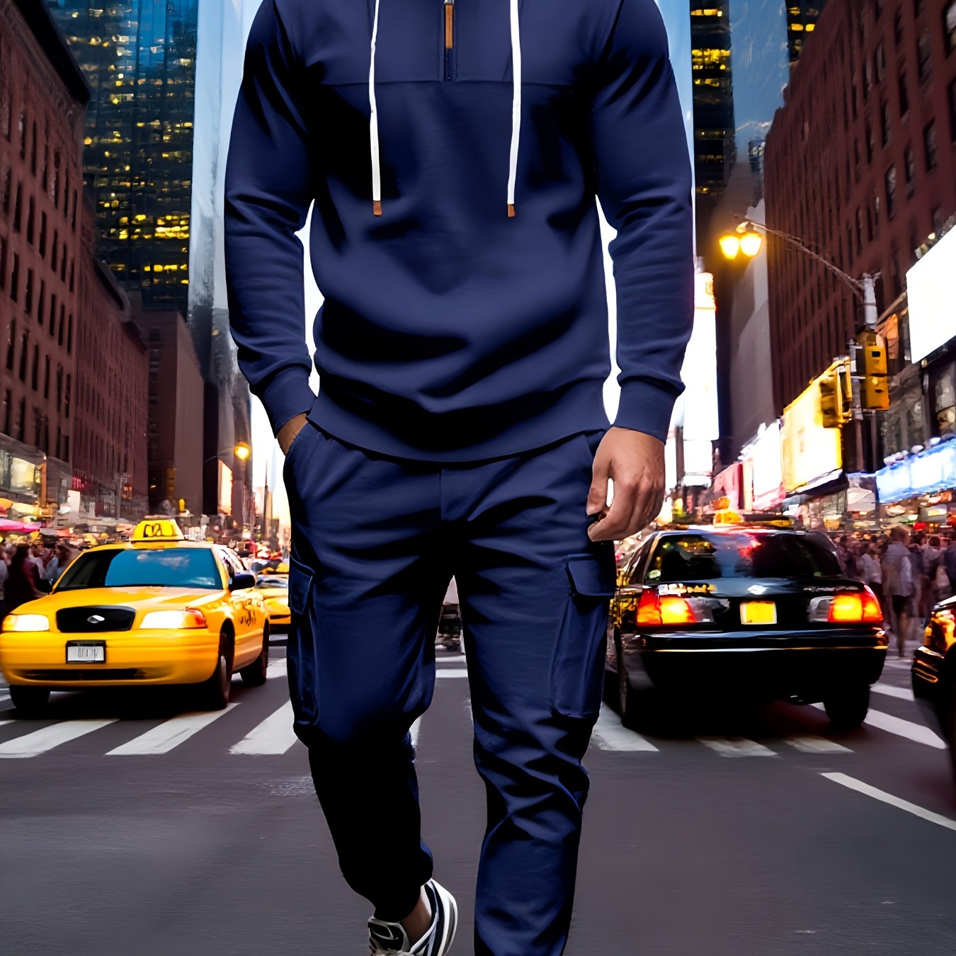 Exclusive for Tough Guys! Hooded Half - Zip Sweatshirt SetHeavyweight Fleece Fabric, Structured And Not Flimsy. The Half - Zip Design + Drawstring Hood, Full Of Street StyleThe Cargo Joggers with Multiple Pockets Are Practica