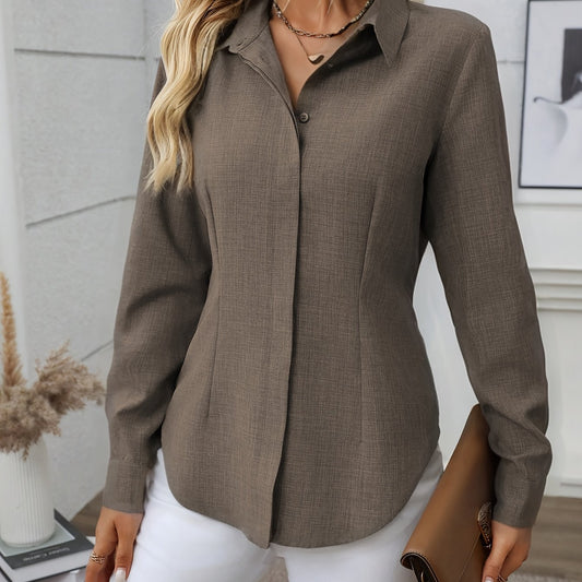 Women'S Elegant Loose-Fit Long Sleeve Blouse - Classic Button-Front Placket, Office & Casual Shirt for Teachers, Professionals - All-Season Everyday & Formal Attire - Easy-Care Women'S Business Blouse, Teacher Wardrobe Essent