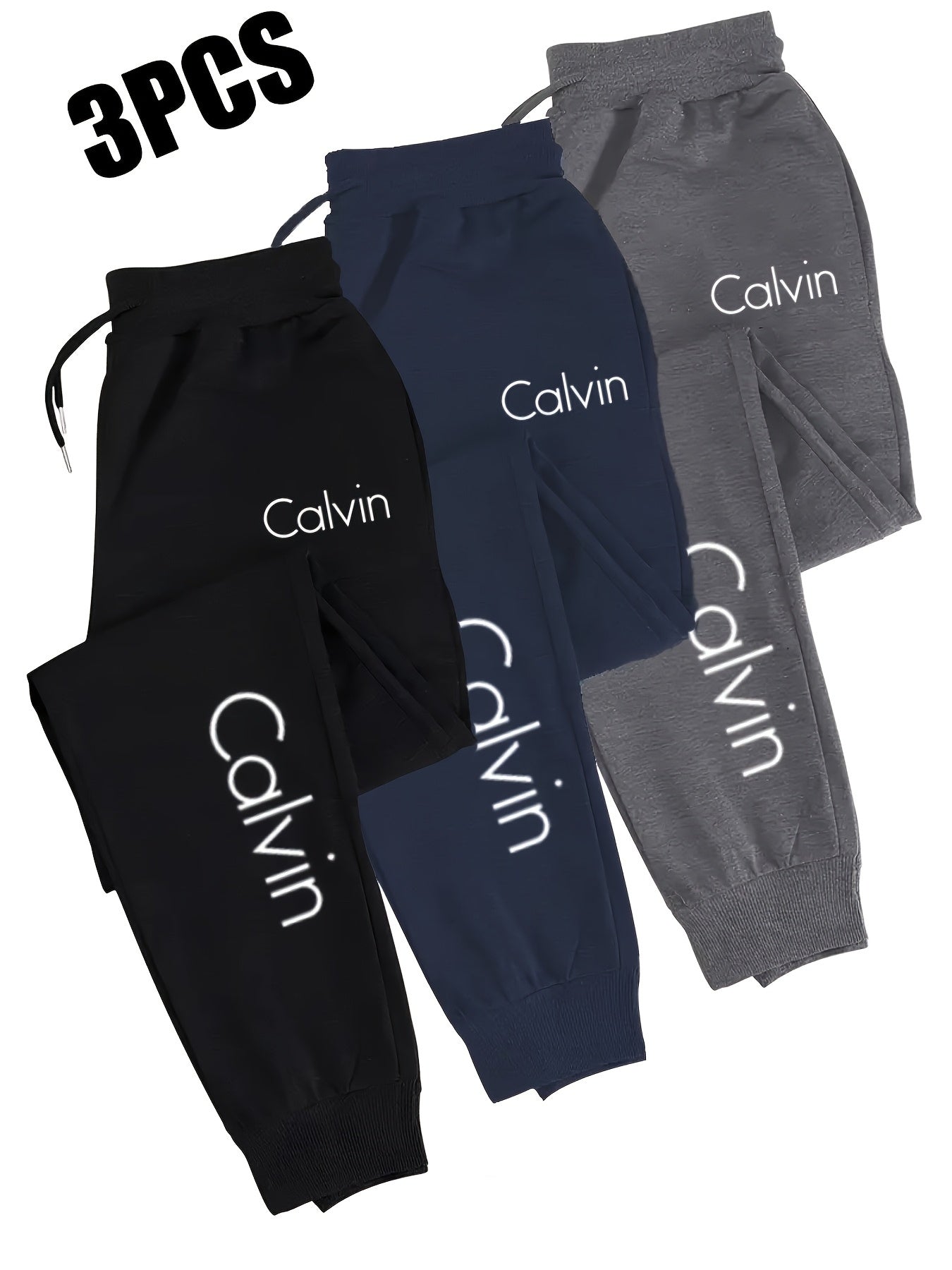 Three piece Men's casual sports pants with elastic waistband and drawstring design, regular fit, pockets and slight elasticity- comfortable sports pants, PLUS SIZE, Lounge Wear, Workout Pants, Sporty Design, Casual Style, Bre