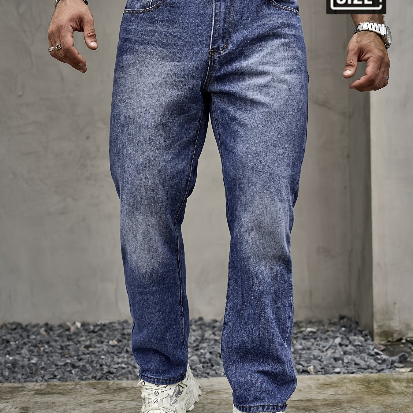 Plus Size Men'S Regular Fit Casual Jeans - Light Blue, Non-Stretch Denim with Button Closure, Pocket Details, All-Season Comfort, Casual Attire Jeans|Straight Leg Jeans|Sturdy Construction, Plus Size Jeans