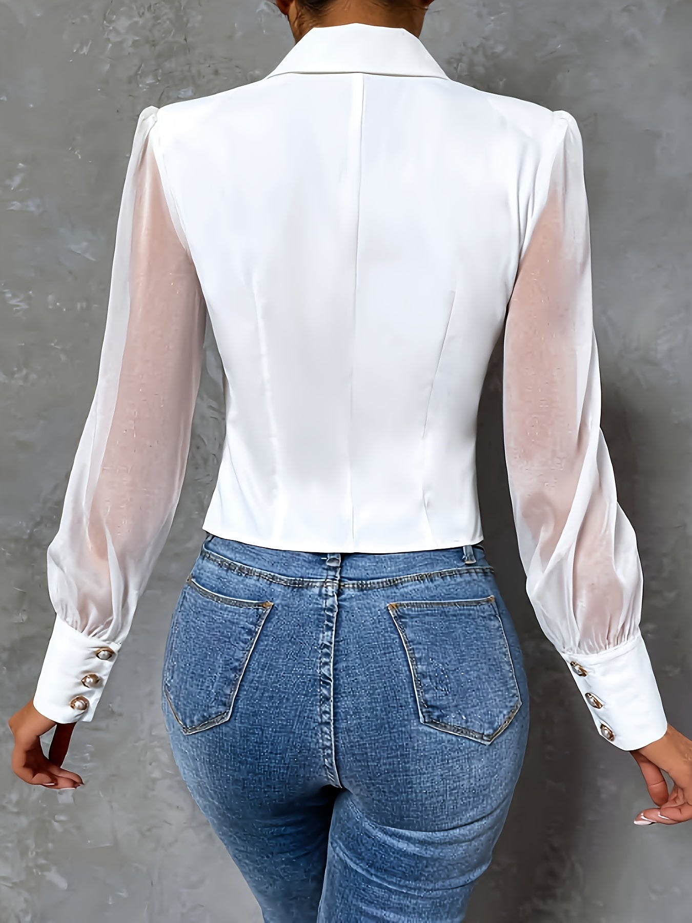 Solid Color Long Sleeve Blouse with Lapel Collar - Elegant Women's - Button Detail, Machine Washable