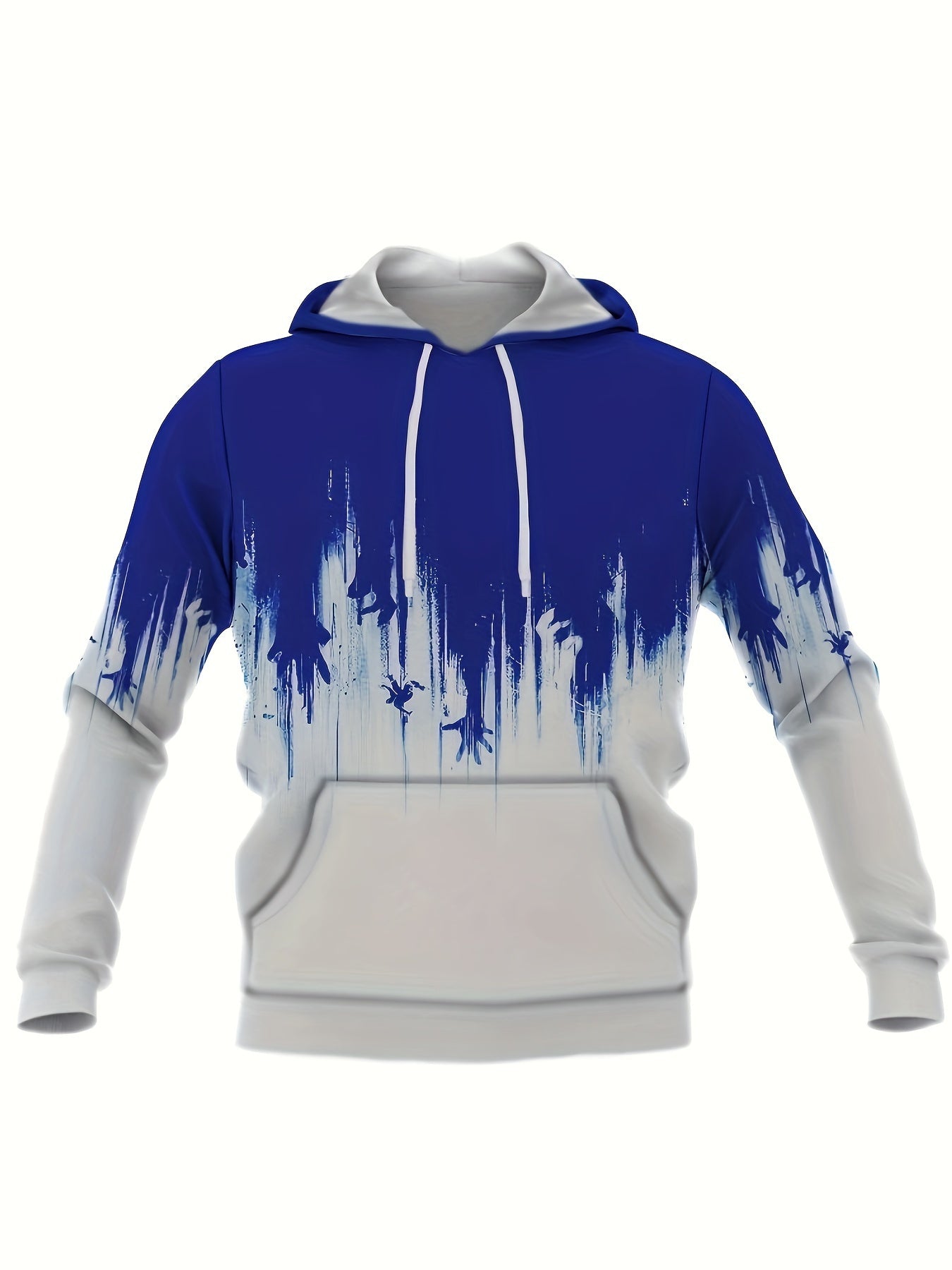 Men'S Plus Size Hoodie and Pants Set - Stylish Blue & White Geometric Print, Regular Fit, All-Over Design, Slight Stretch Fabric, Perfect for Casual Wear, PLUS SIZE