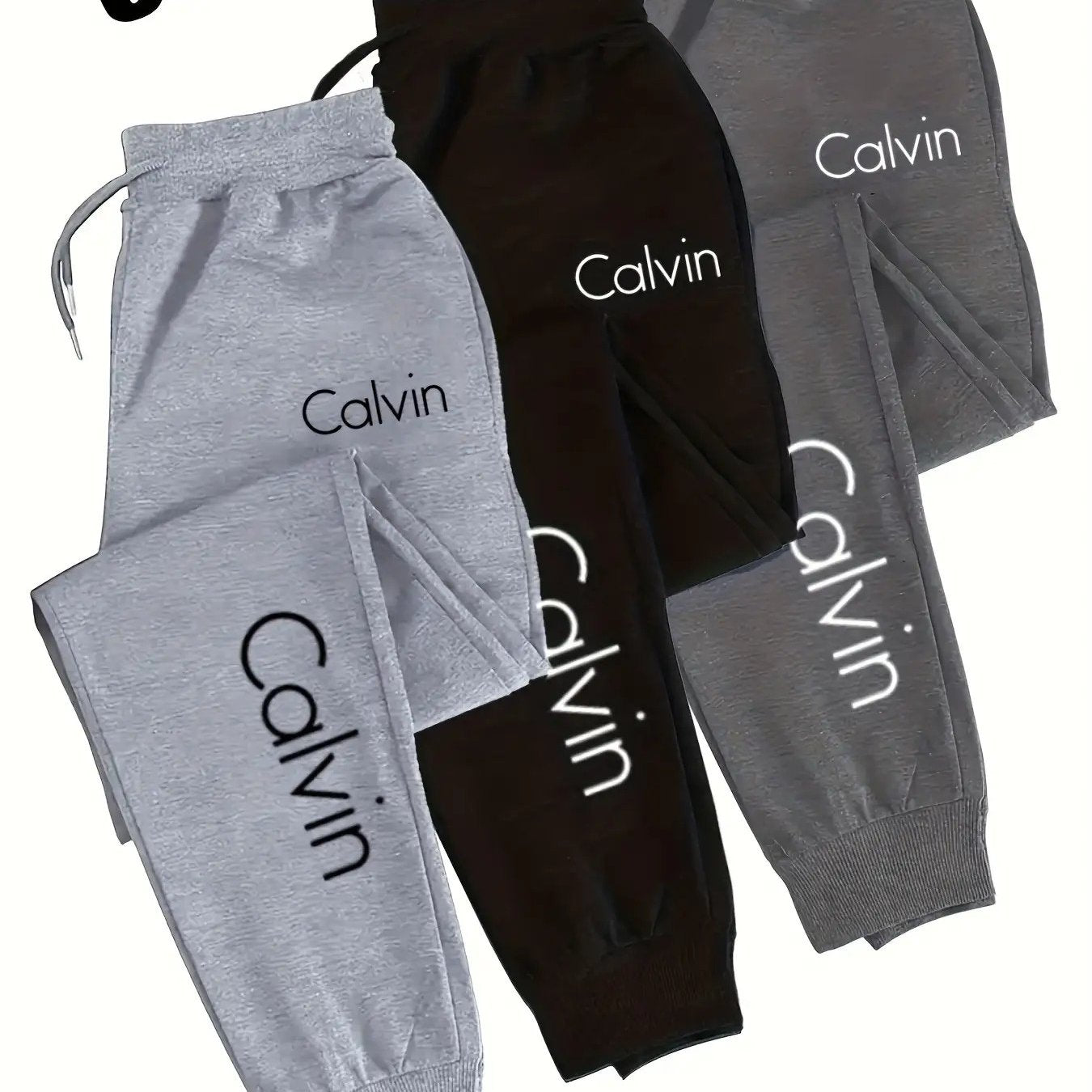 Three piece Men's casual sports pants with elastic waistband and drawstring design, regular fit, pockets and slight elasticity- comfortable sports pants, PLUS SIZE, Lounge Wear, Workout Pants, Sporty Design, Casual Style, Bre