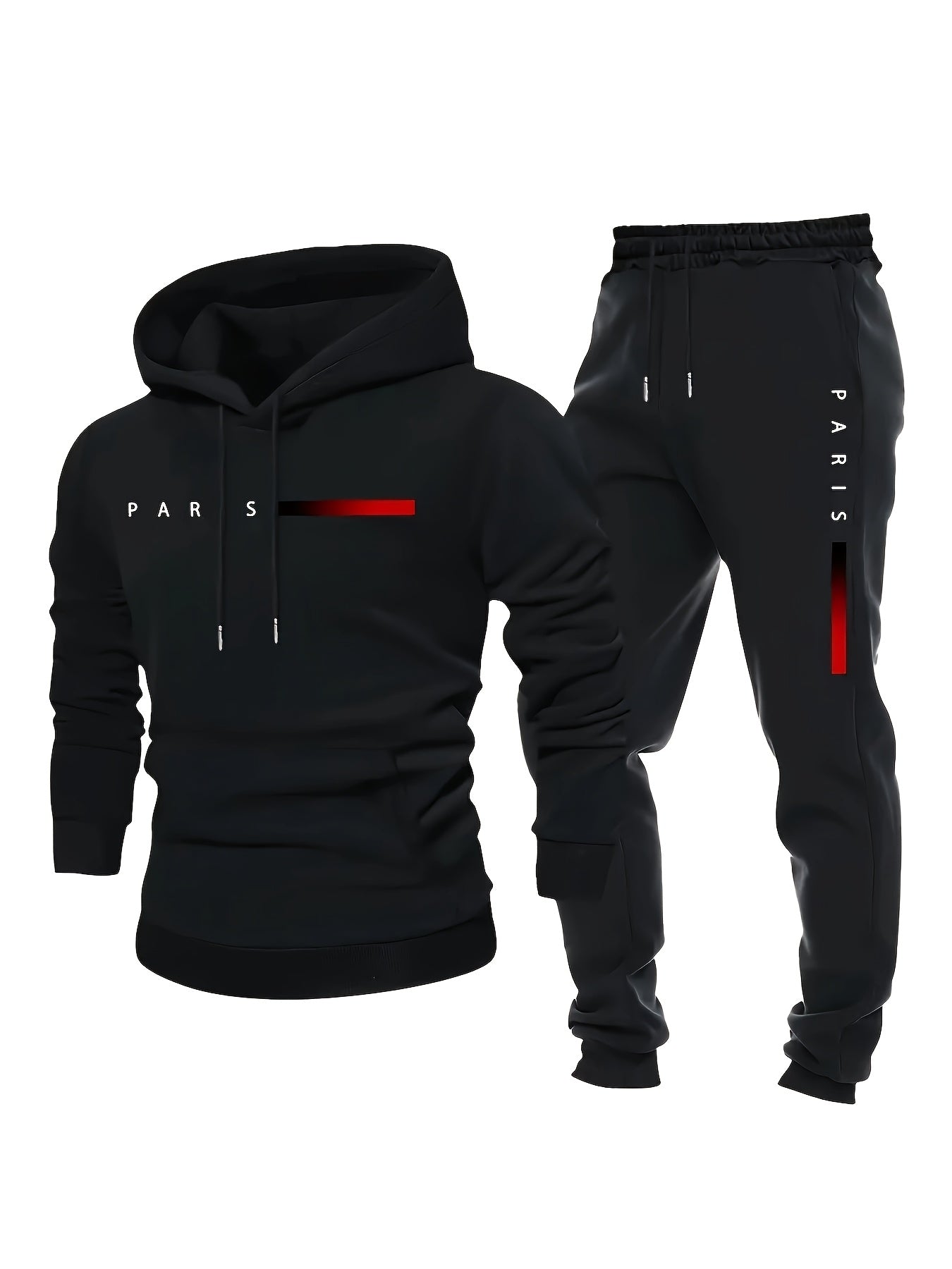 Inspired Fashion Plus Size Men's Two-piece Suit with Graphic Print, Hooded Sweatshirt And Trousers, Thickened Fleece, Casual Style, Fitted Hoodie, PLUS SIZE