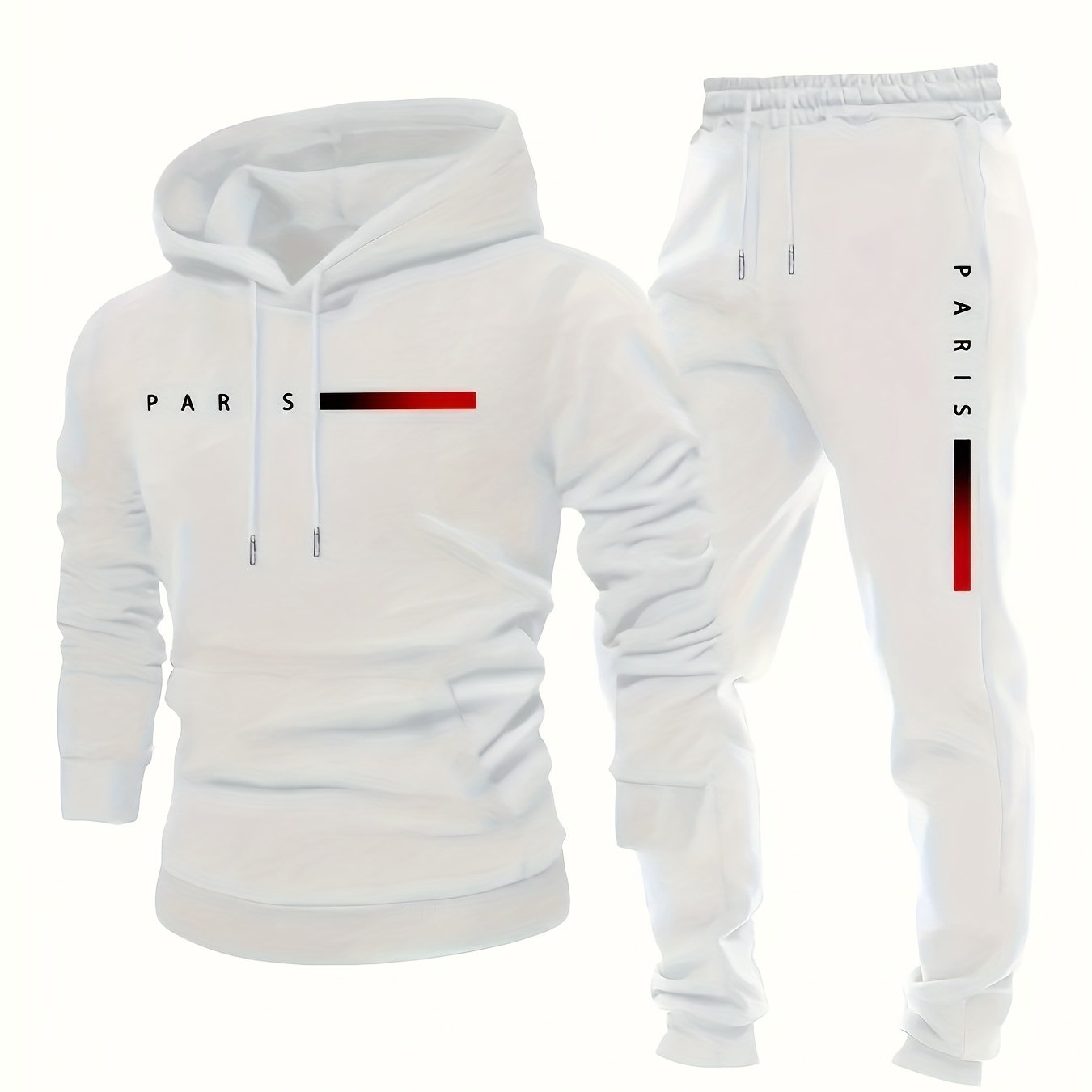 Inspired Fashion Plus Size Men's Two-piece Suit with Graphic Print, Hooded Sweatshirt And Trousers, Thickened Fleece, Casual Style, Fitted Hoodie, PLUS SIZE