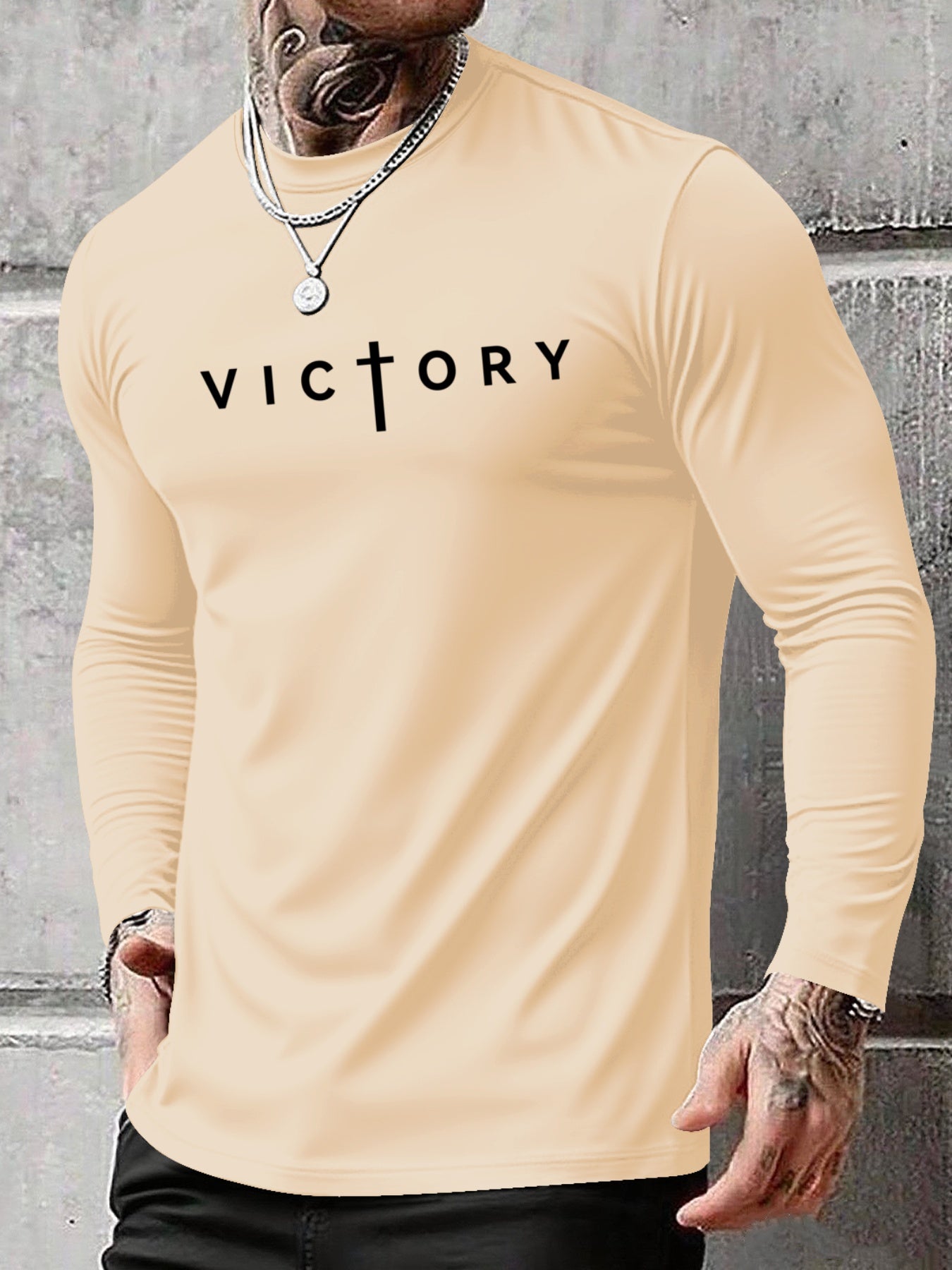 Men's Long Sleeve T-Shirt - Regular Fit Stretchy Everyday Shirt, Light Grey/Black, Breathable Layering Top for Gym, Office, Casual Outfits - Spring/Fall Essential Wardrobe Staple, PLUS SIZE