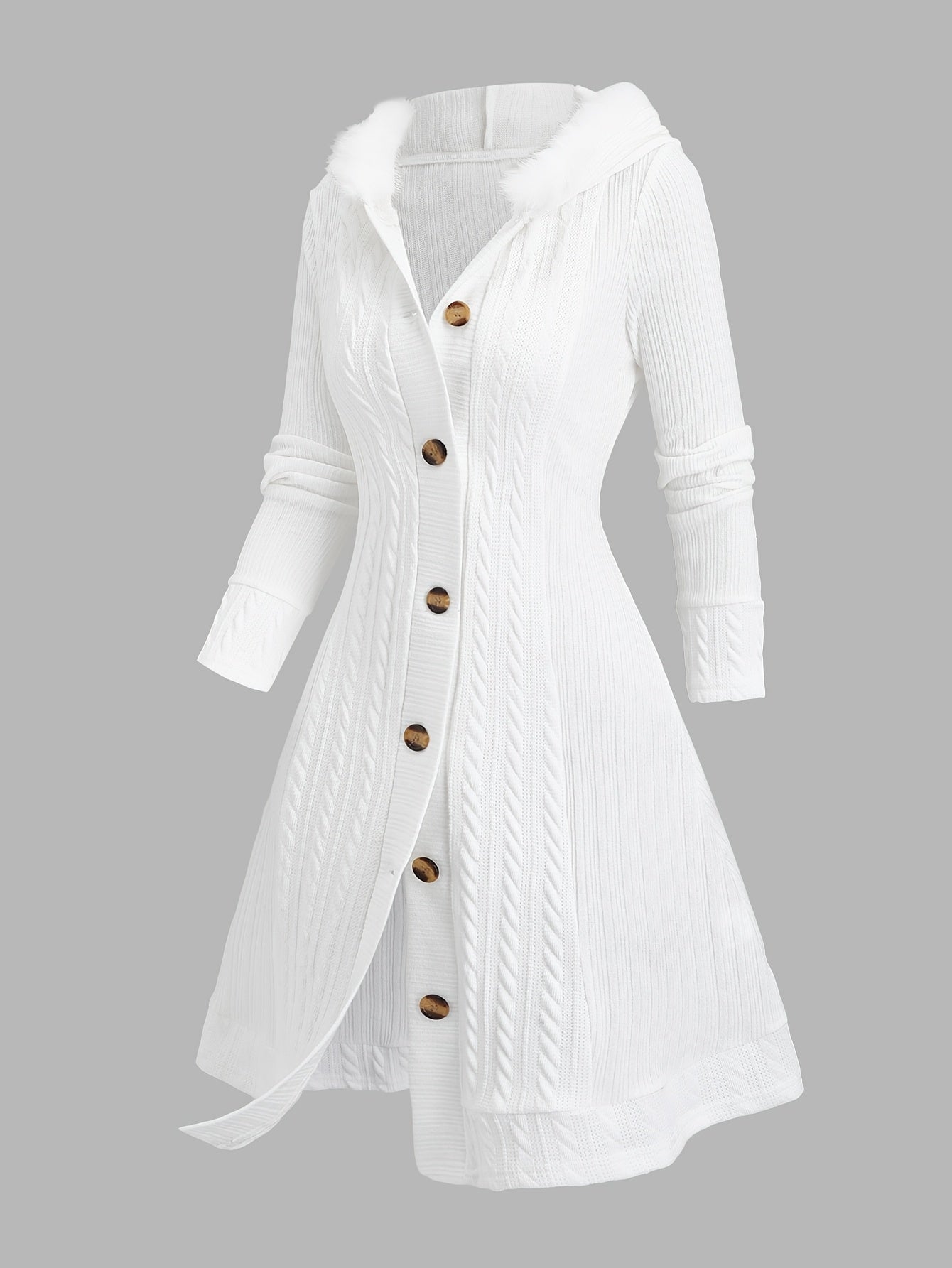 Y2K Cable Plaid Patchwork Hooded Button-Up Long Cardigan