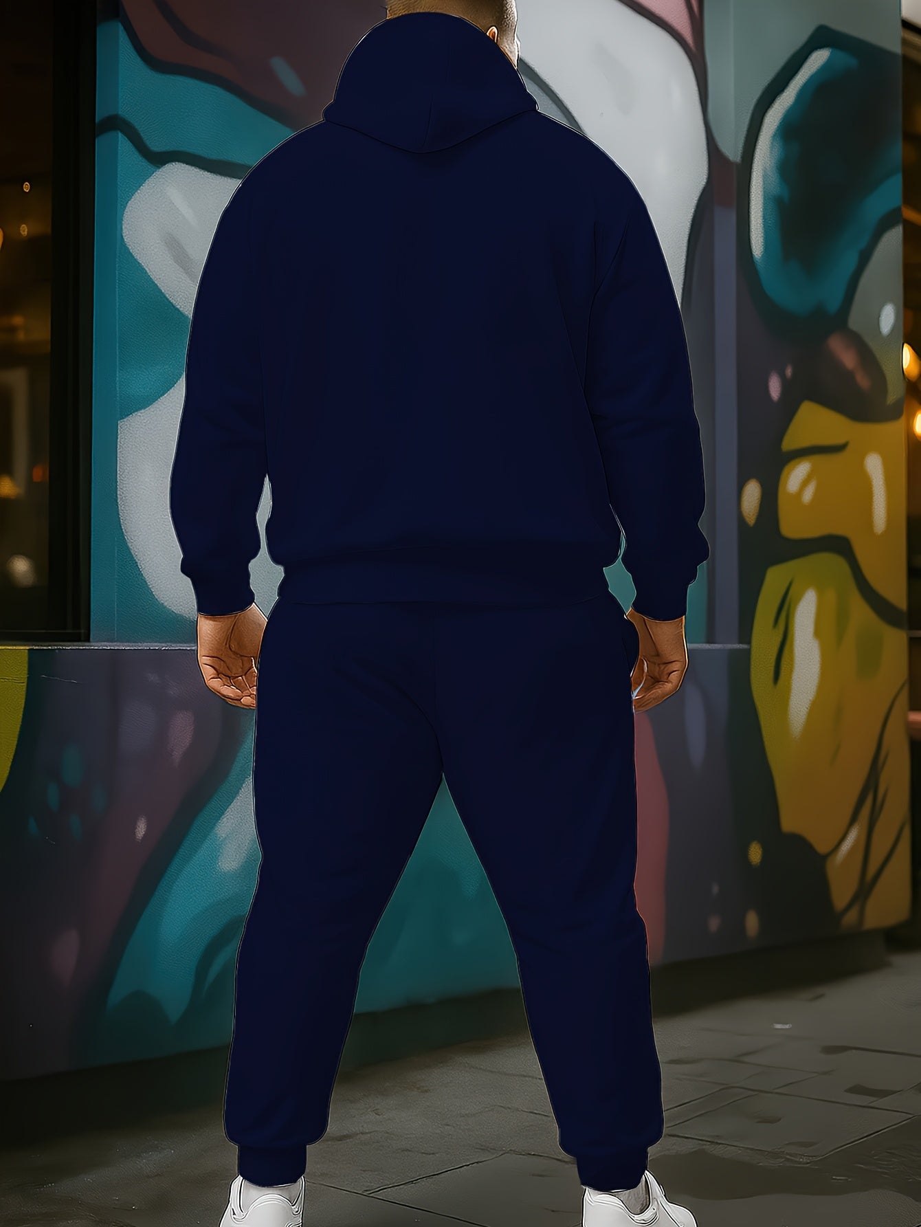 2pcs Men's Plus Casual Polyester Hoodie and Joggers Set with Letter Print, Suitable for Leisure and Outdoor Activities, Spring/Autumn Clothing, PLUS SIZE