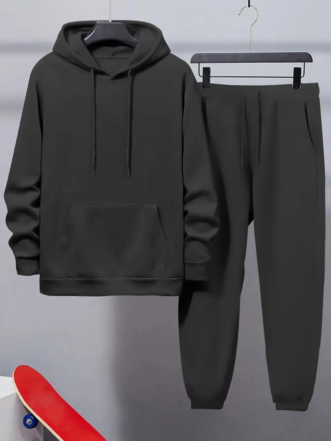 Men'S Plus Size Oversized Hooded Sweatshirt & Jogger Pants Set - Solid Full-Zip Hoodie with Drawstring Pants, Thick Warm-Retaining Fabric, Casual Athletic Wear for Gym, Everyday Winter Outfits - Comfortable & Stylish Winter C