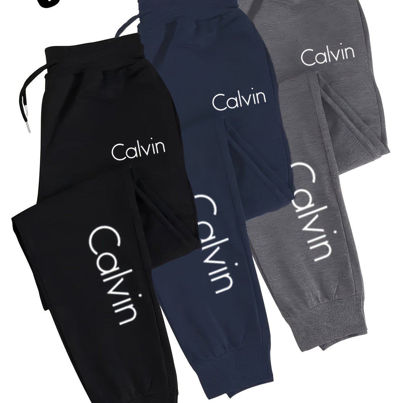 Three piece Men's casual sports pants with elastic waistband and drawstring design, regular fit, pockets and slight elasticity- comfortable sports pants, PLUS SIZE, Lounge Wear, Workout Pants, Sporty Design, Casual Style, Bre