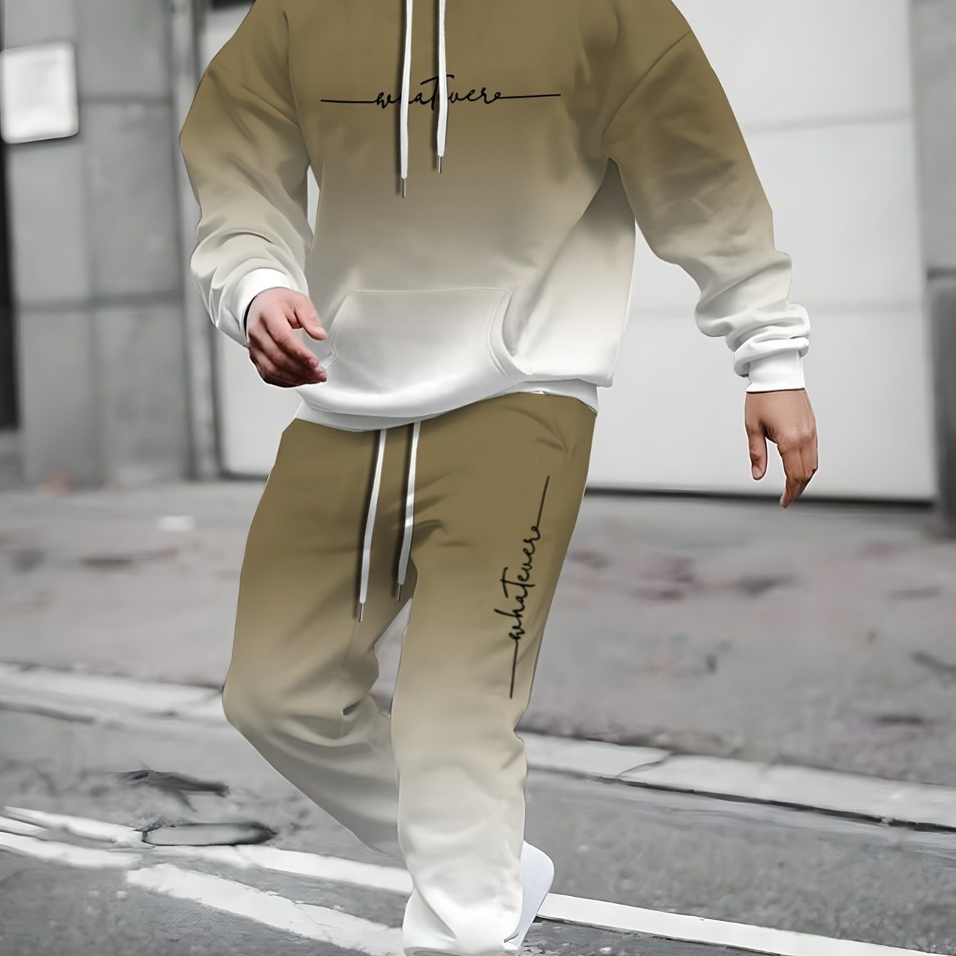 Men'S Plus Size Casual Athletic Hoodie & Sweatpants Set - Polyester Knit, Slight Stretch, Regular Fit, All-Over Print, Comfortable Home Wear, Casual Wear|Hooded Sweatshirt|Stretchy Fabric, PLUS SIZE