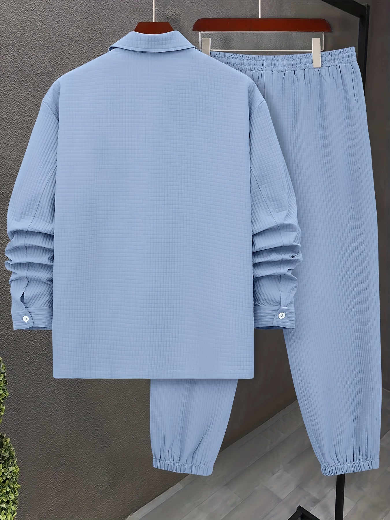 Large Size Men's Casual Long Sleeve Shirt and Trousers Set, PLUS SIZE