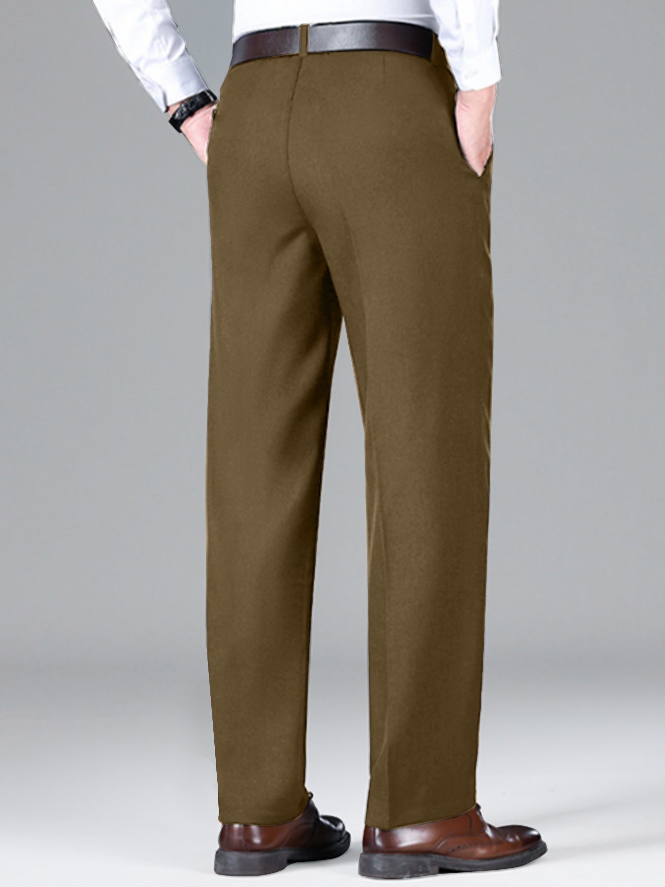 Men'S Plus Size Solid Color Suit Pants - Regular Fit Casual Dress Pants with Button Details, Non-Stretch Fabric, All-Season Wear, Plus Size Pants, PLUS SIZE