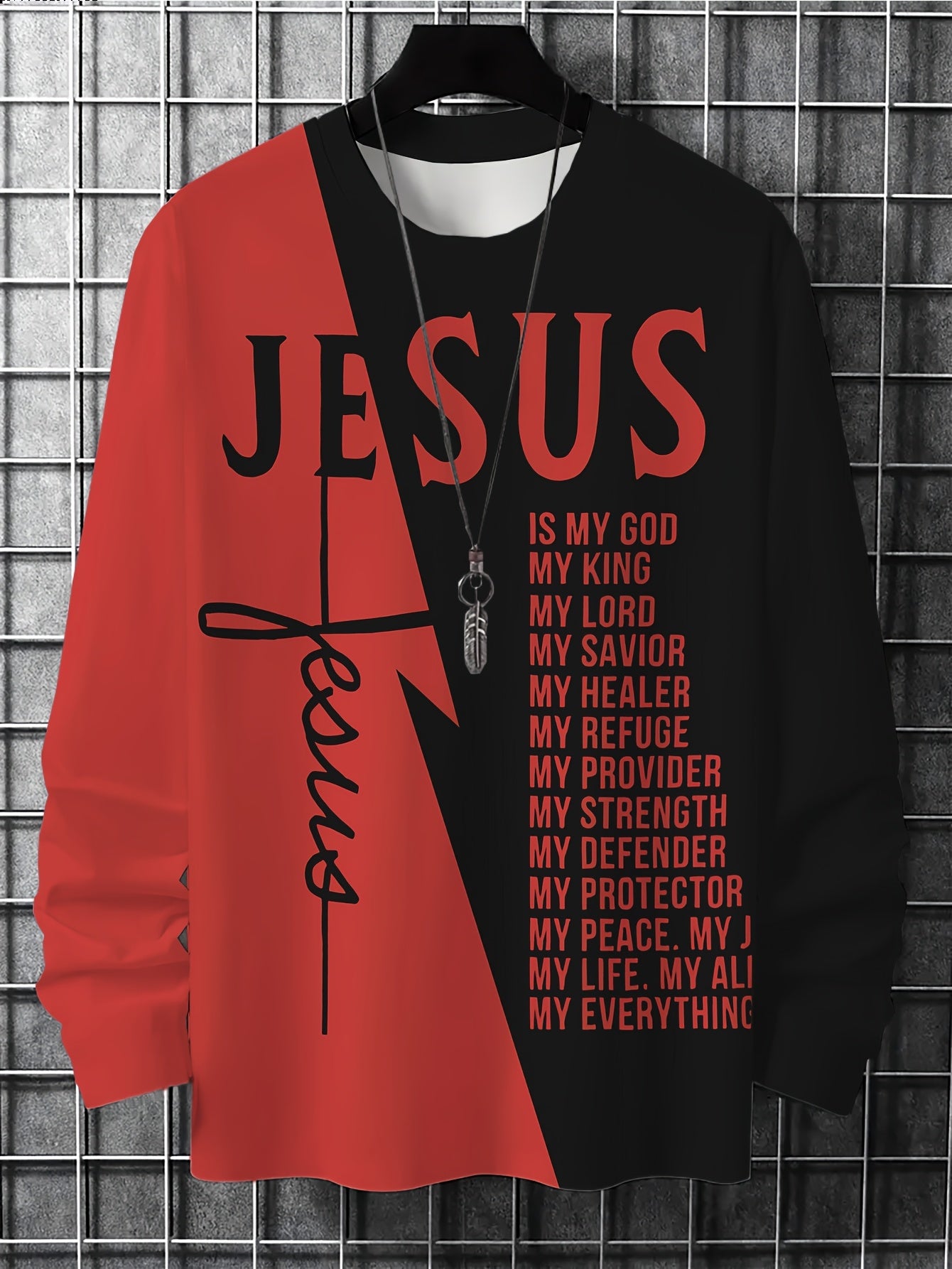 Men'S Casual Crew Neck T-Shirt with "Jesus is My Everything" Graphic Print - Breathable Long Sleeve Tee for Beach, Vacation & Summer Events - Comfortable Daily Wear, Perfect Gift for Him, Vacation Clothing | Inspirational Des