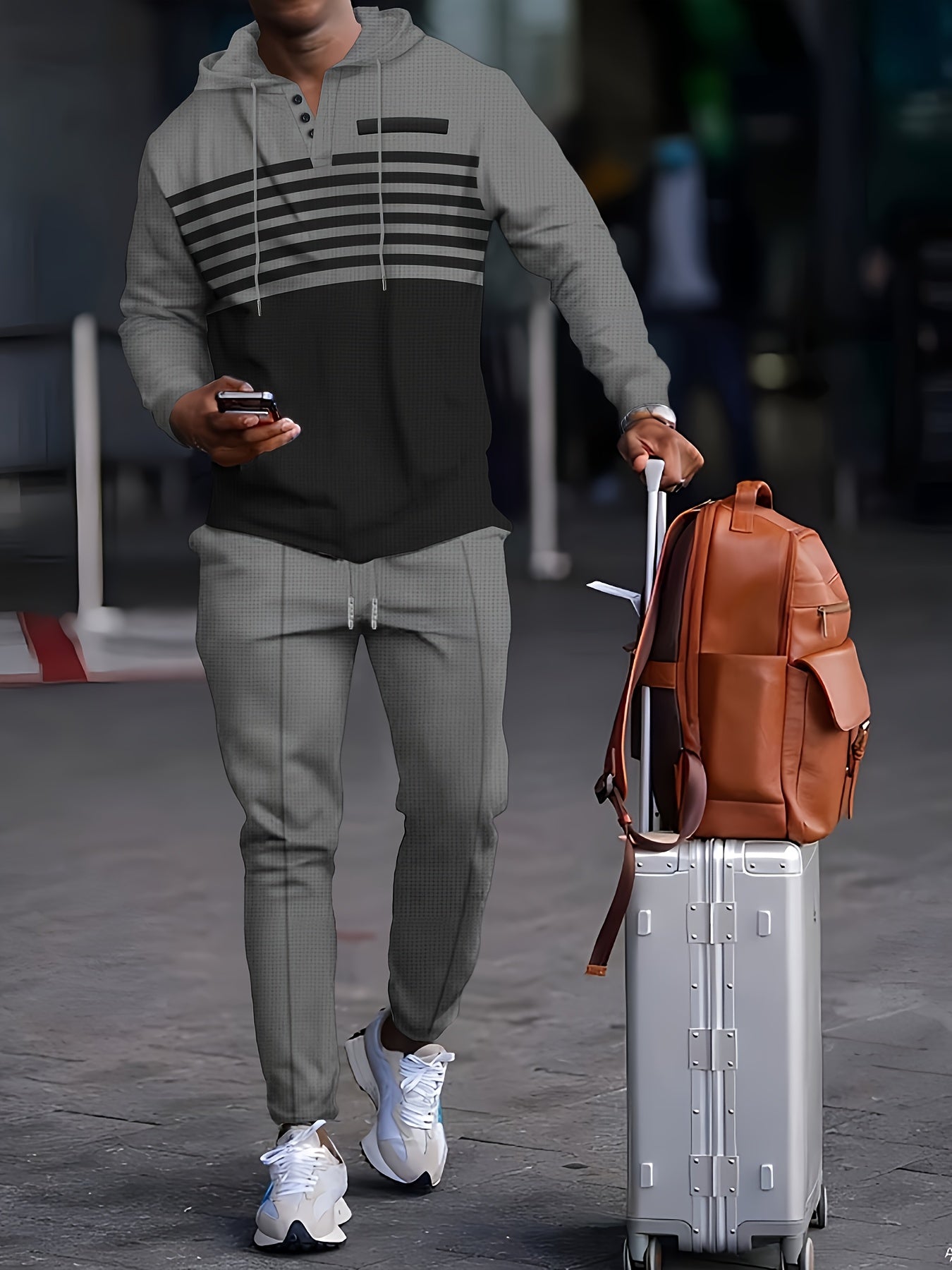 New Men's Casual Set Outdoor Versatile High Fashion Men's Hoodie Color blocked Striped Long Sleeve Top Long Pants Two Piece Set for Men