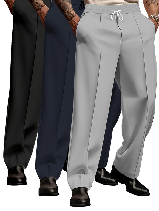 Men's Three-piece, Loose Straight-leg Slacks, Classic Solid Color Matching, Creating A Smart And Casual Style, Adult Daily Wear, High-quality Fabrics