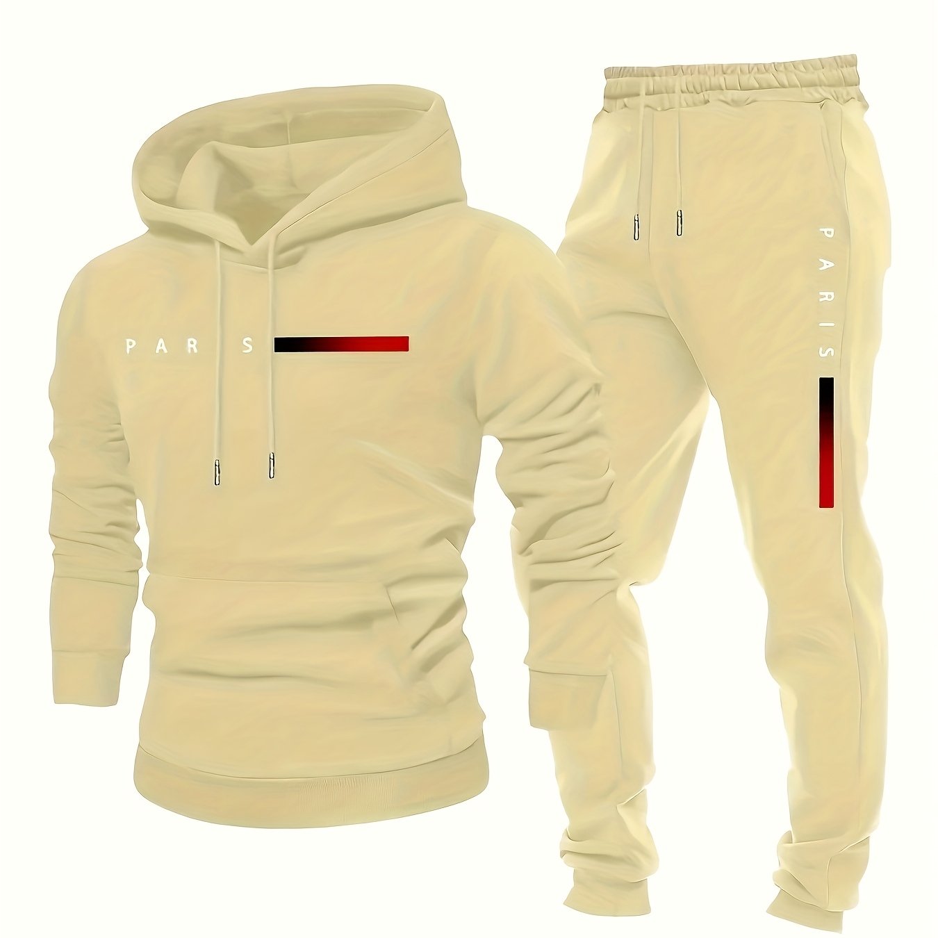 Inspired Fashion Plus Size Men's Two-piece Suit with Graphic Print, Hooded Sweatshirt And Trousers, Thickened Fleece, Casual Style, Fitted Hoodie, PLUS SIZE