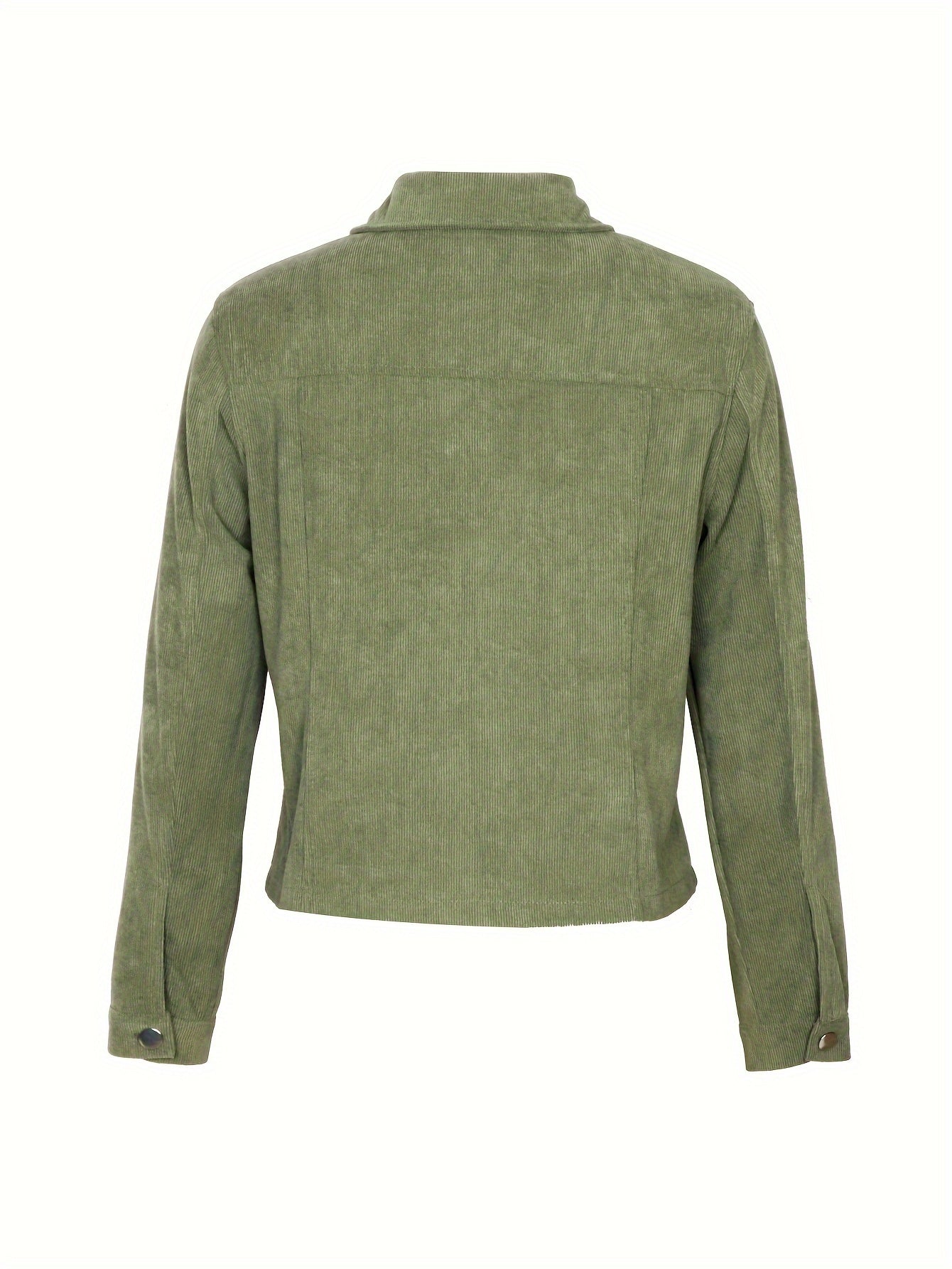 Corduroy Button Front Flap Pockets Jacket, Casual Long Sleeve Jacket For Spring & Fall, Women's Clothing