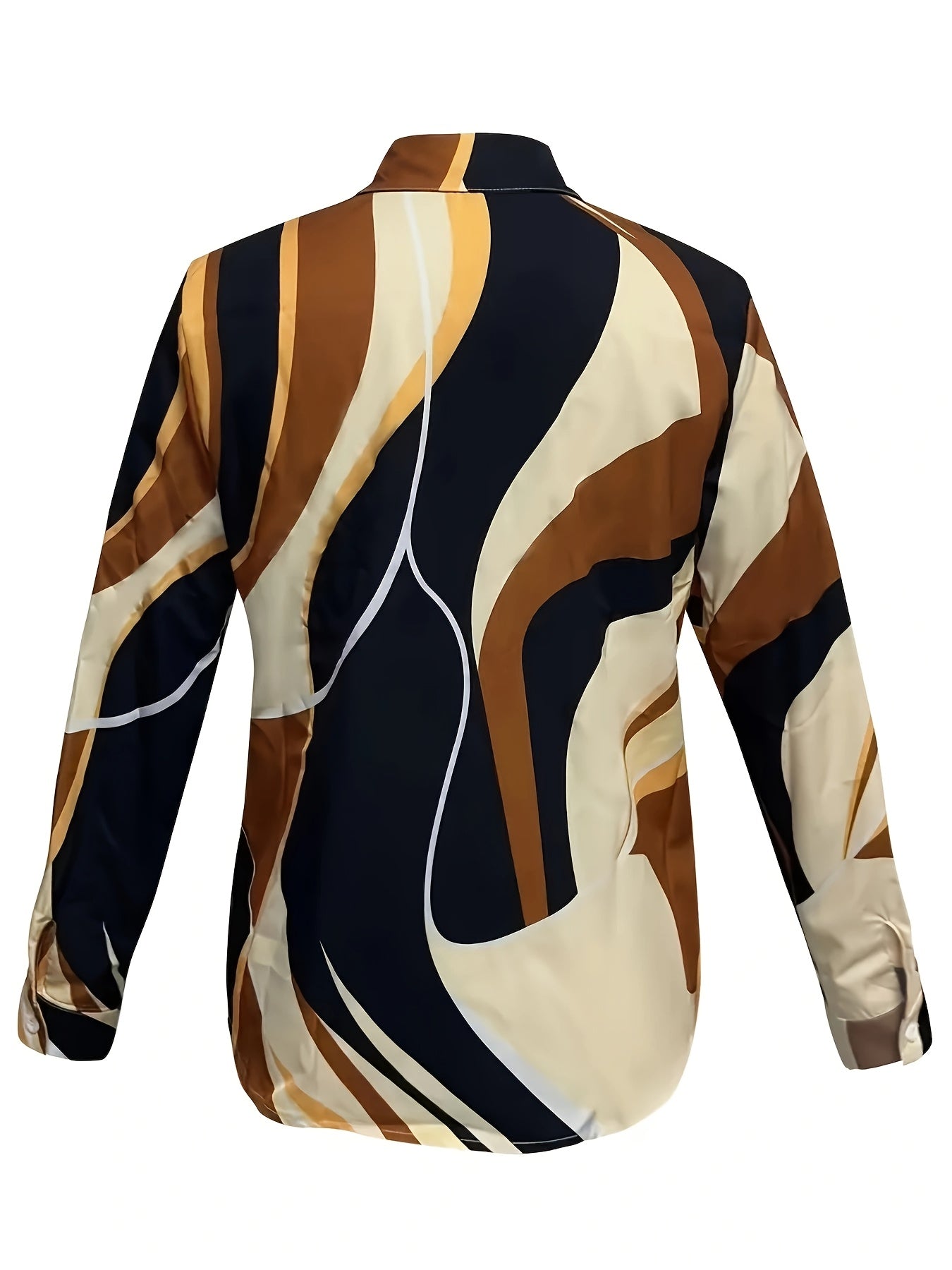 Print Women's Long Sleeve Button-Up Shirt - Stylish Geometric Print, Polyester, Machine Washable, Perfect for Spring/Summer/Fall