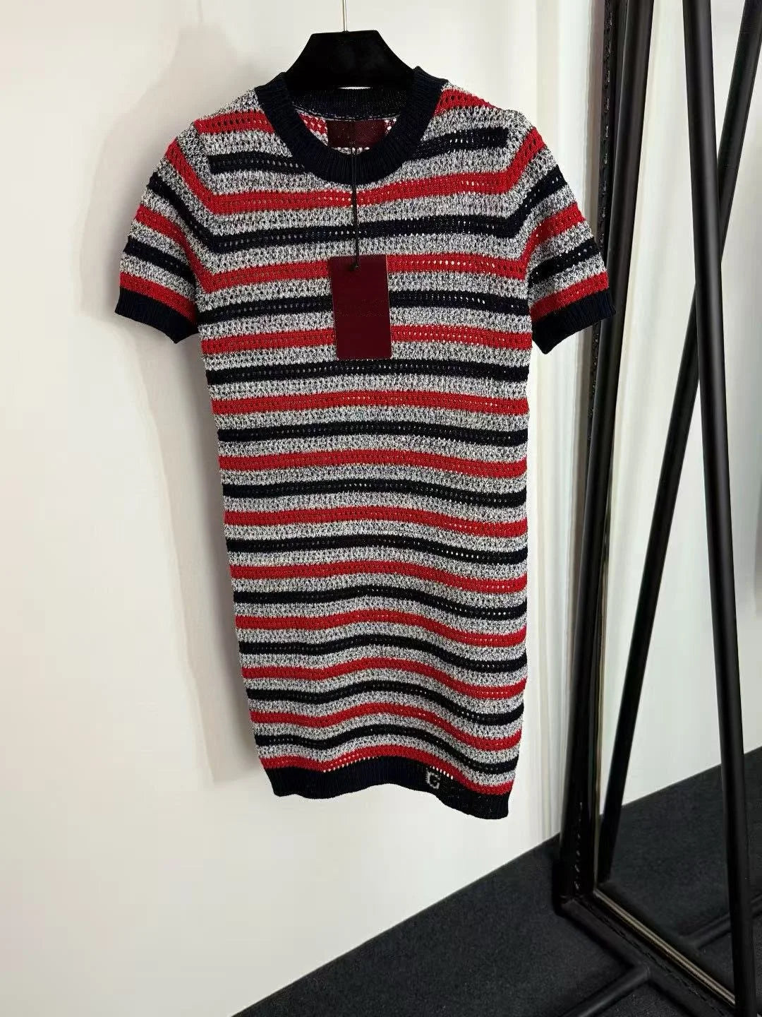 2025 Summer New Model High-Quality Luxury Knitted Striped Checkered Mesh Long-Sleeved Knitted Cardigan