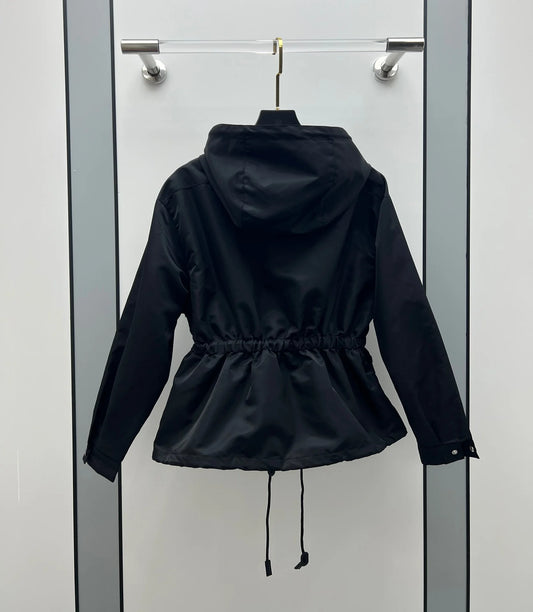 2025 Autumn and Winter Fashion New Women's Clothing Workwear Style Black Drawstring Double Pocket Waist Zipper Women's Jacket